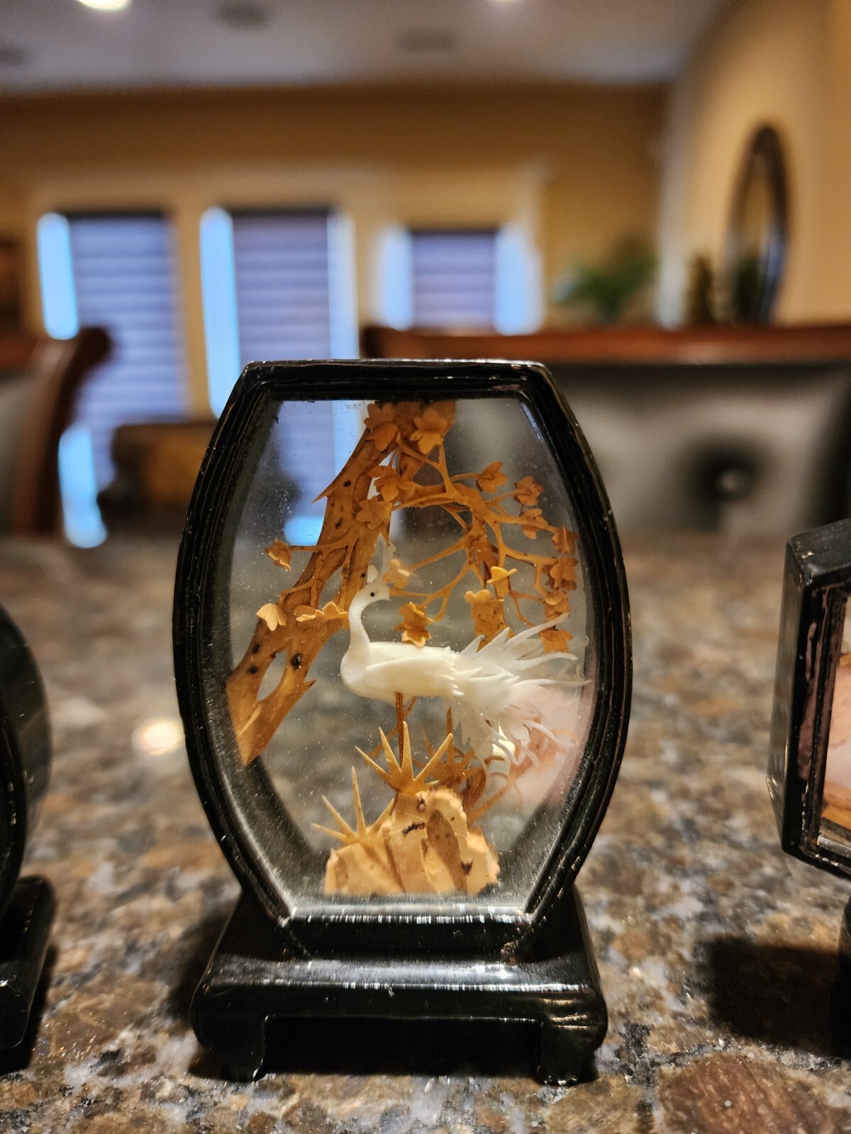 Chinese Cork 3D Carving Pagoda Cranes Diorama Lacquer Frames Lot of 3
