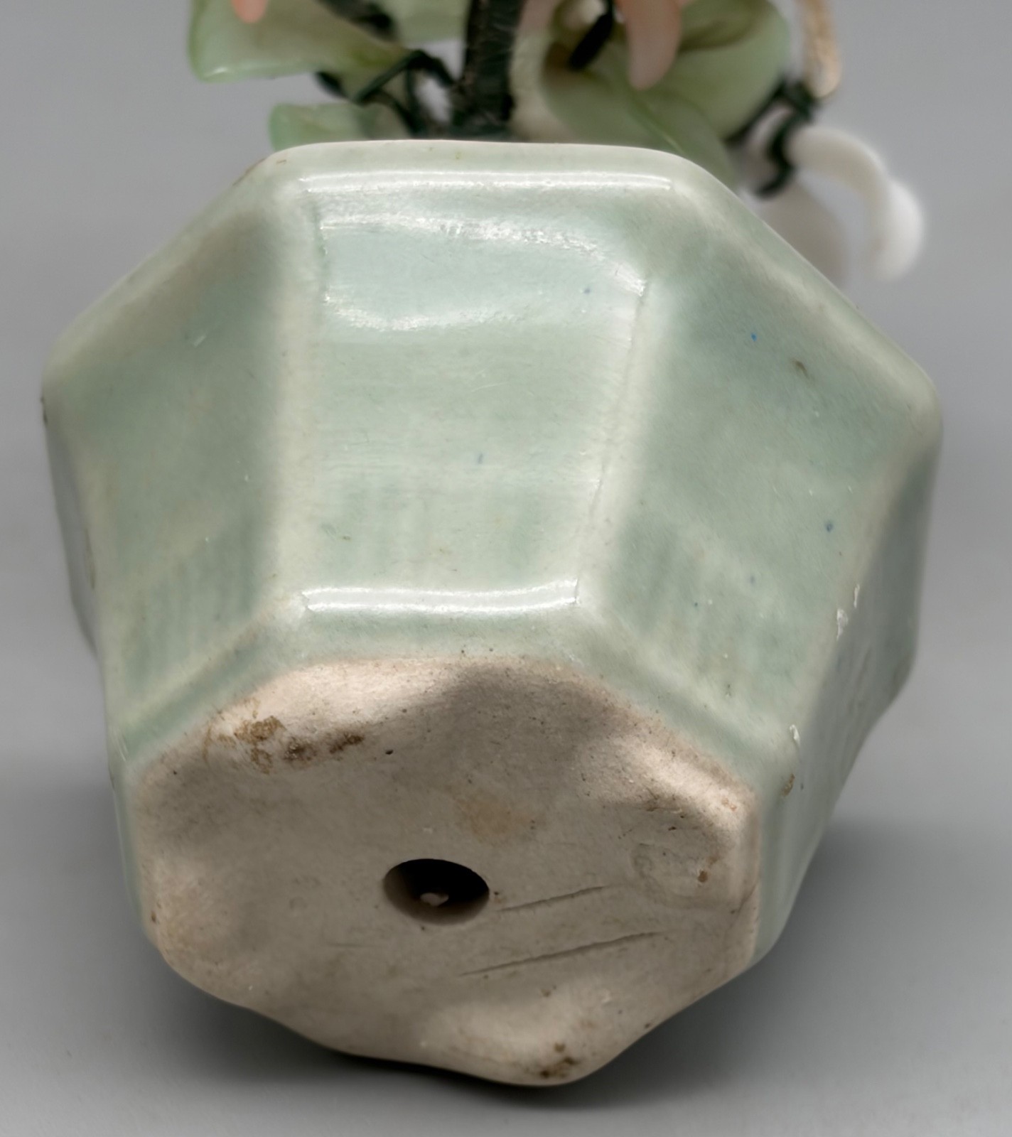 Vintage Miniature Chinese Bonsai Tree Carved Flowers & Leaves Jade 5 1/4″