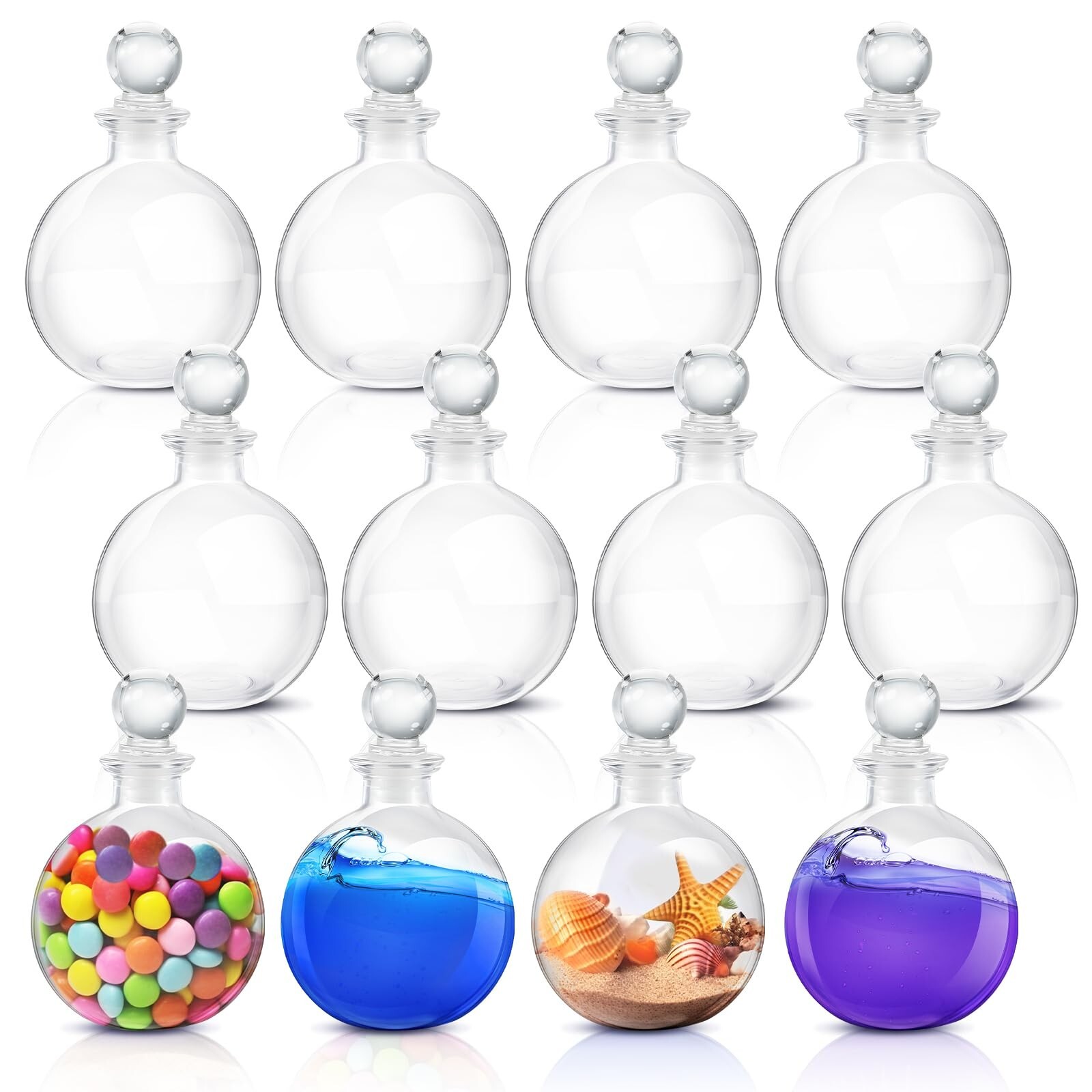 12 Pcs Spherical Glass Bottles with Lid 8.5 oz Round Potion Bottles Clear Hal…