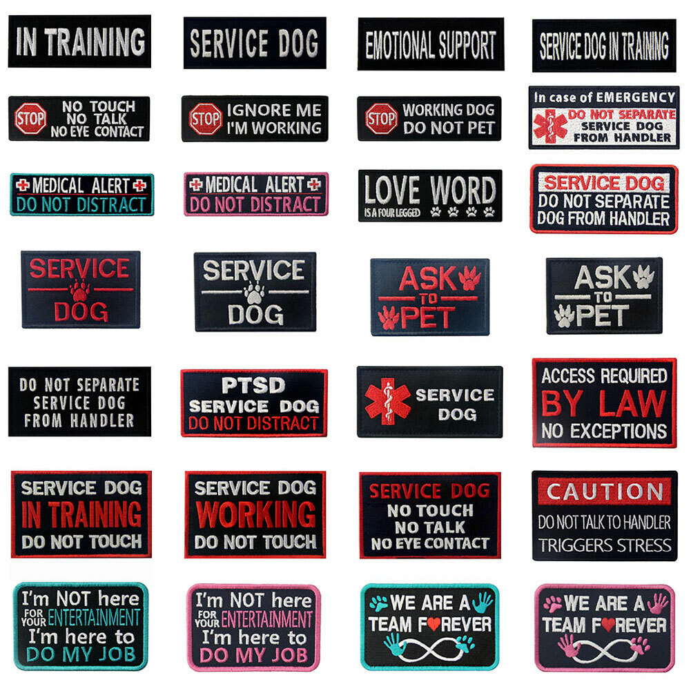 Service Dog vest patches Embroidered Hook Loop transfers Badges Many Choices