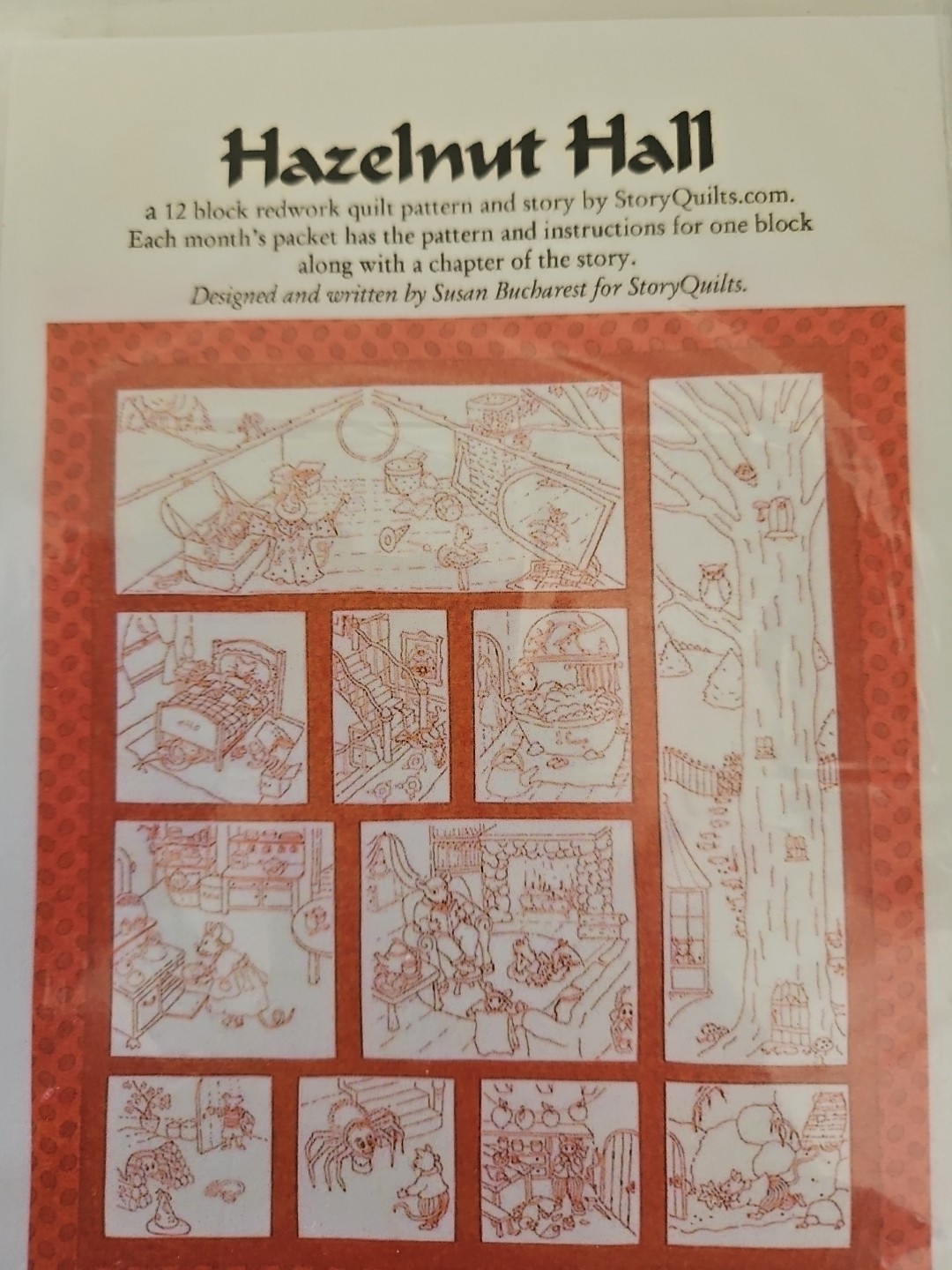 Story Quilts HAZELNUT HALL Halloween Redwork 12 Block of the Month Patterns BOM