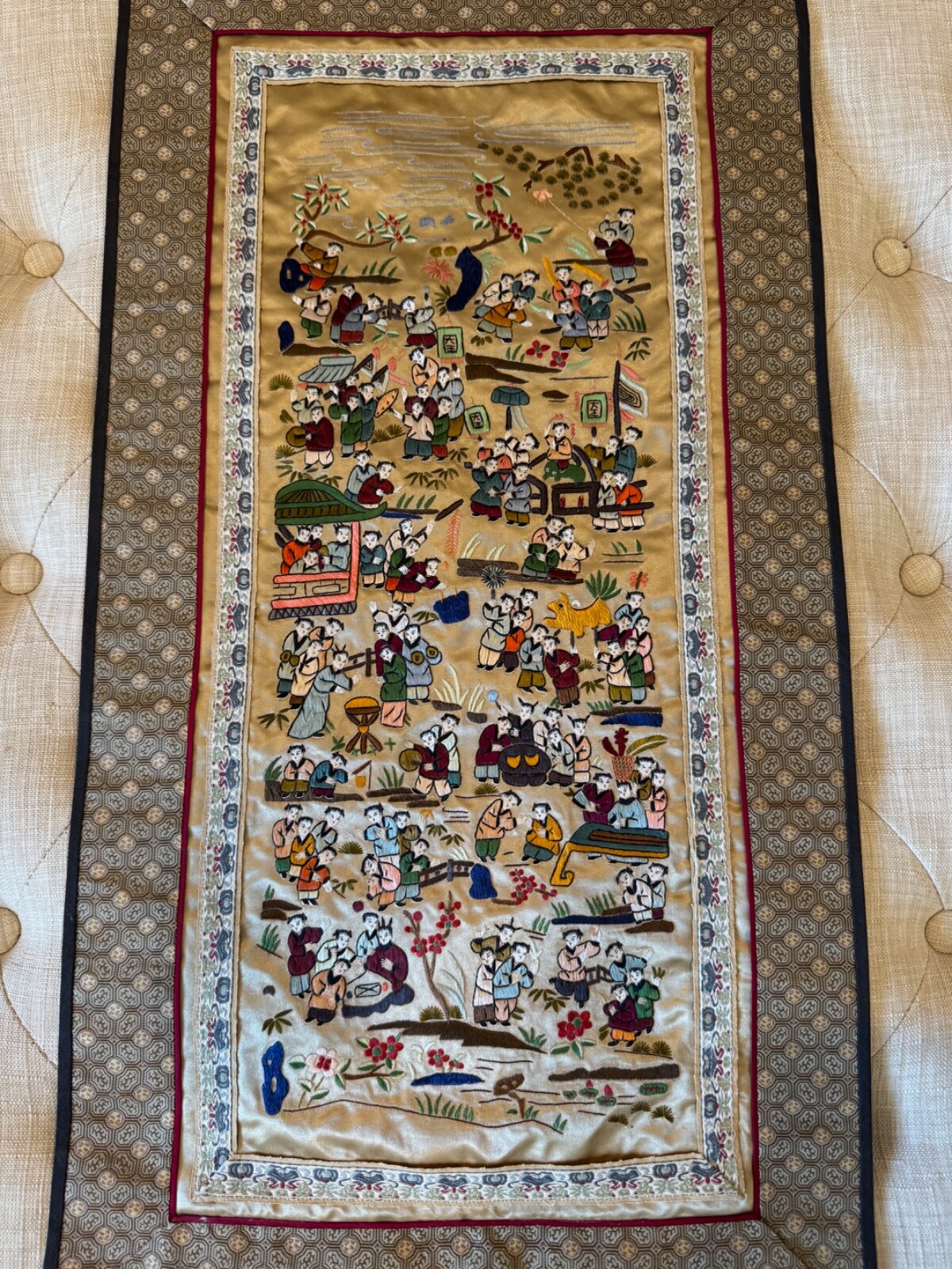 Vintage Chinese Silk Embroidered Textile 100 Children Design