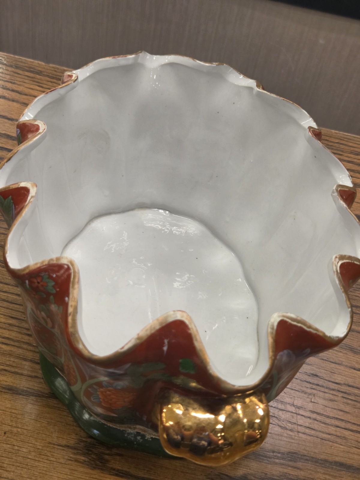 Chinese Foot Bath Satsuma Style Floral Red Vtg Porcelain Jardiniere Gold