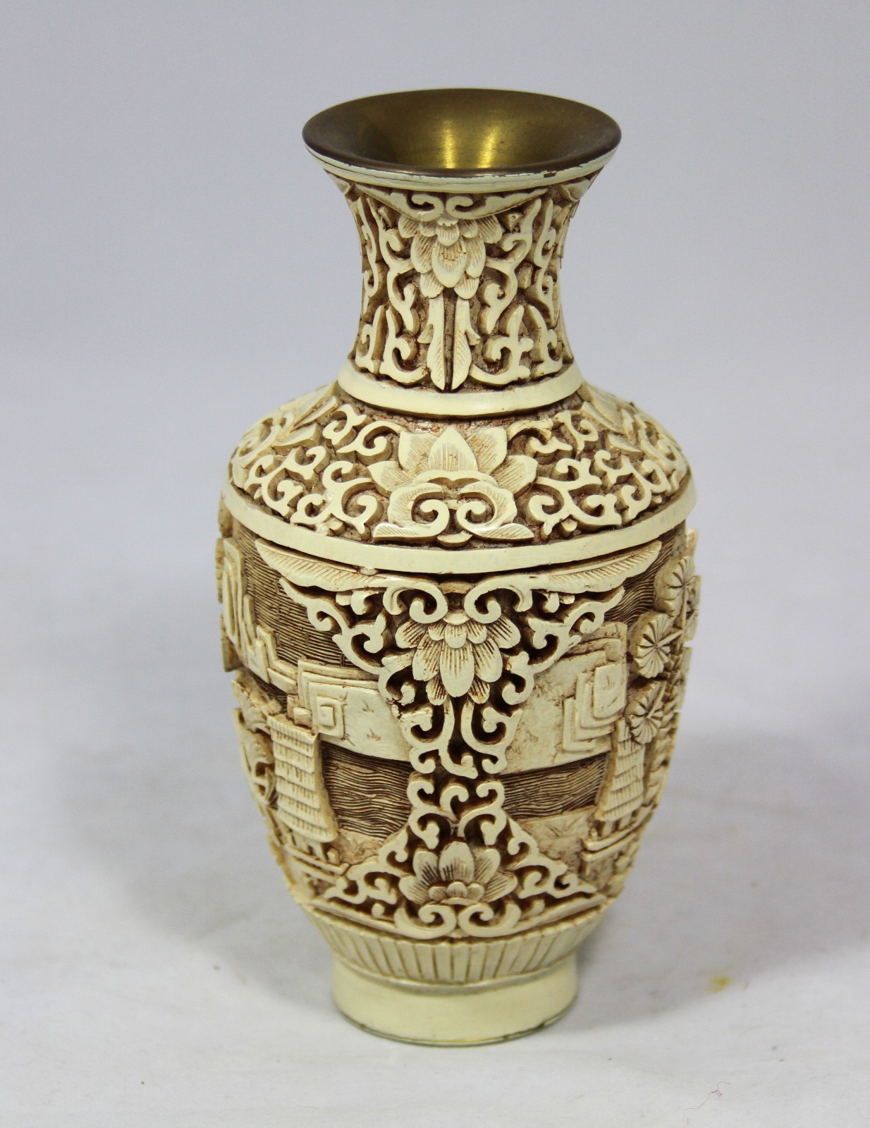 Exquisite “Hand Carved White Chinese Cinnabar Vase” (6.5″ High x 3.25″ Diameter)