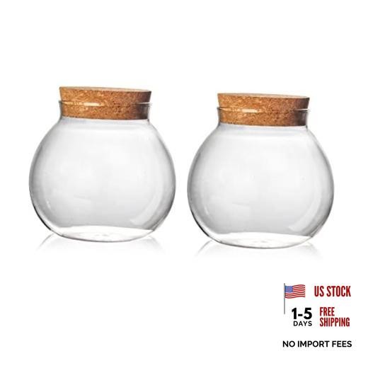 Set of 2 round glass jars with cork lid – 17oz wedding candy jar kitchen 2PCS
