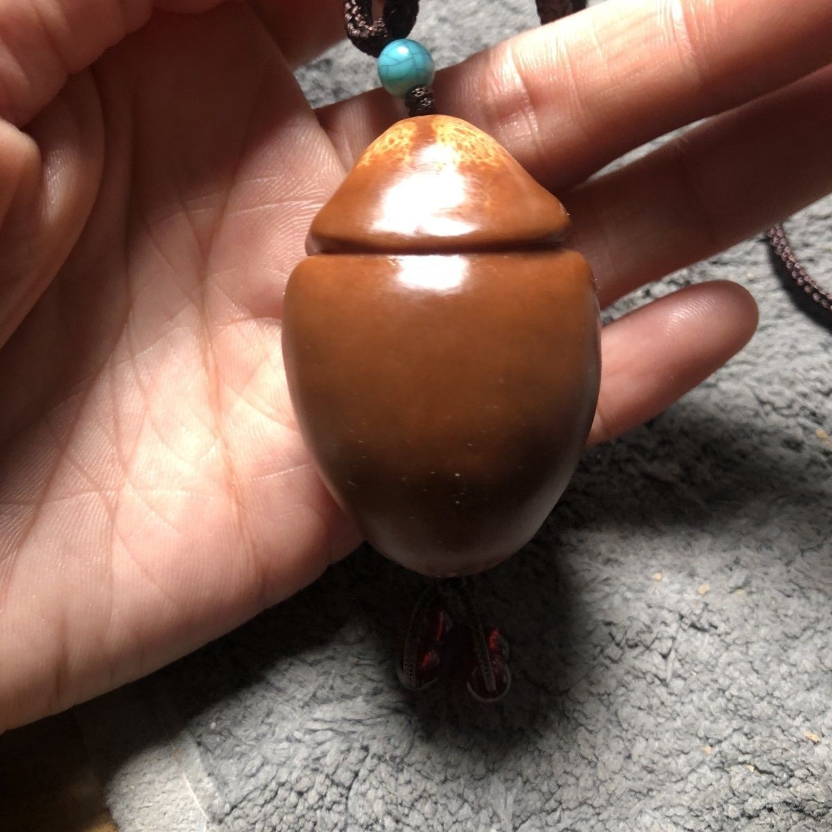 Brazilian Olive Nut Hollow Faceless Buddha Hand Carved Pendant Wenwan Hand Piece