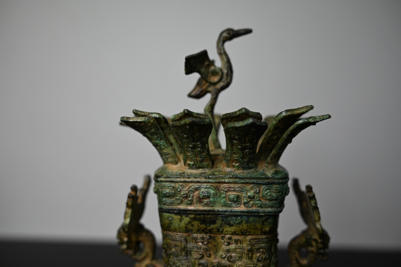 Chinese Bronze Ornament Lotus and Crane Square Pot*replica #V079