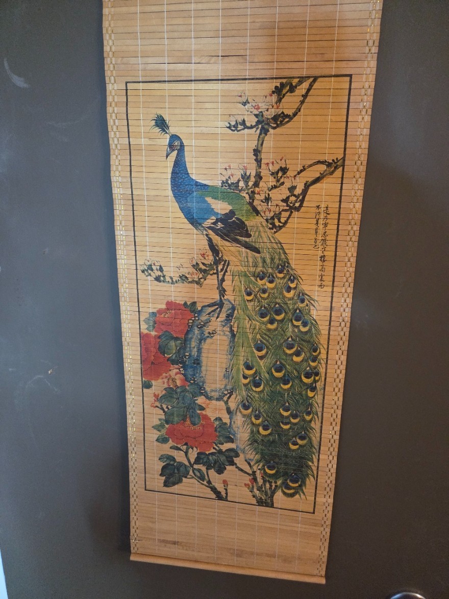 SET OF 3 VINTAGE CHINESE TAPESTRY HAND PAINTED ON BAMBOO BIRD WALL ESTATE FIND