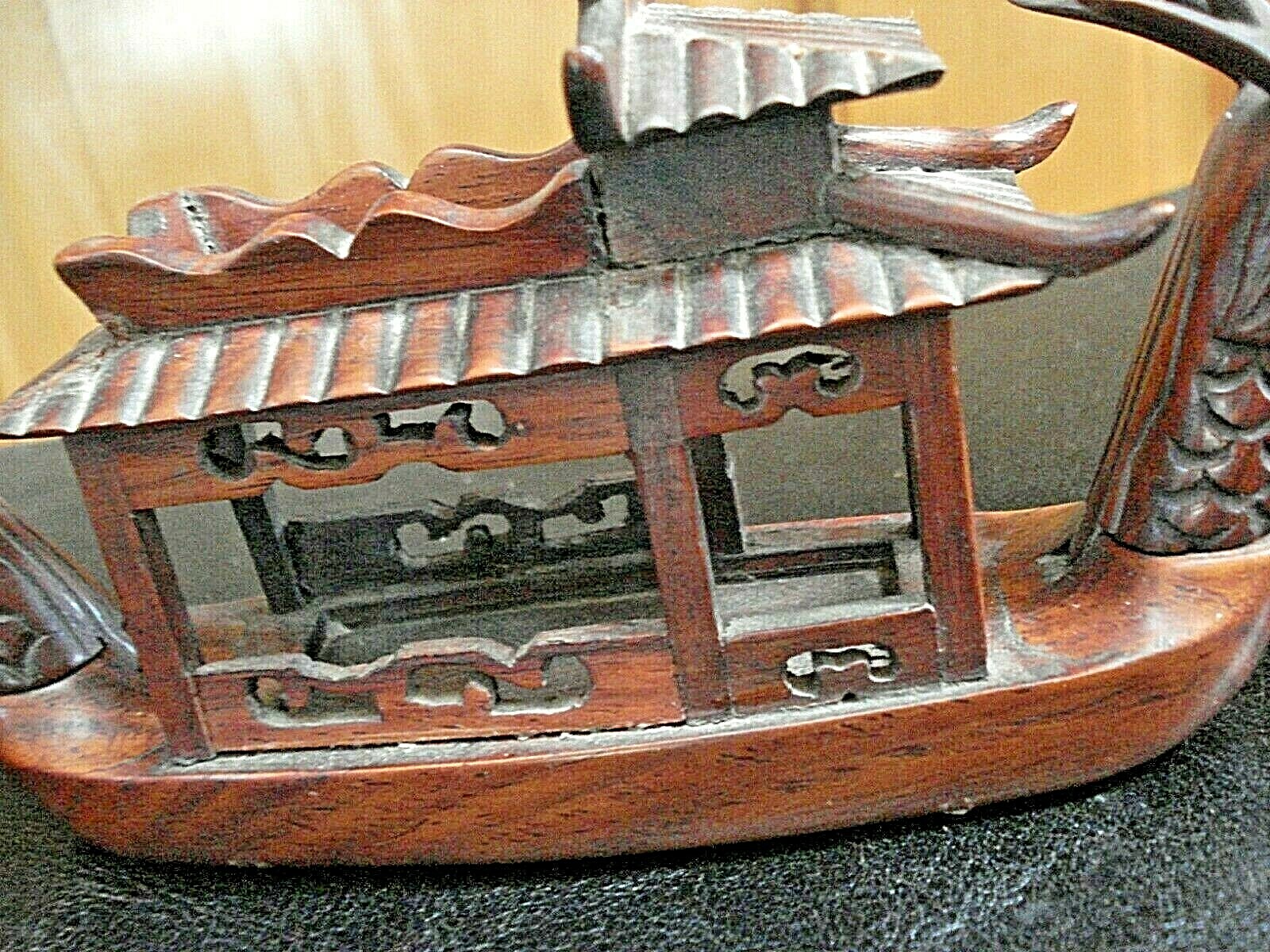 RARE VINTAGE Hand Carved Chinese Teak Wood Dragon Ship Removable Head & Tail