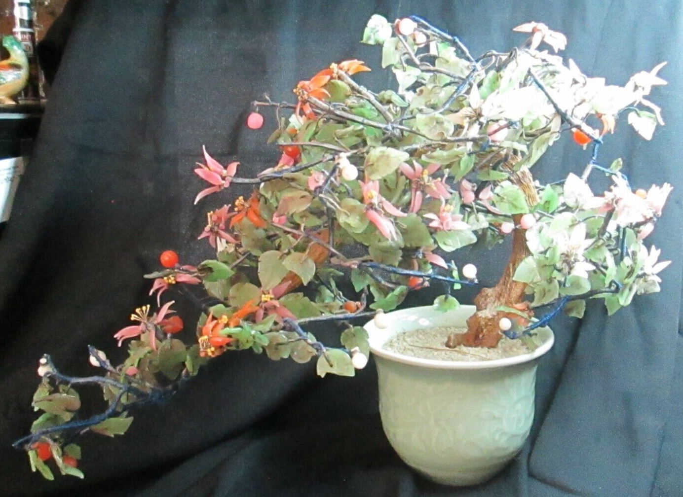 Vintage Multi Colored Jade Bonsai Tree 13 1/2″ High X 19″ Long In Celadon Vase