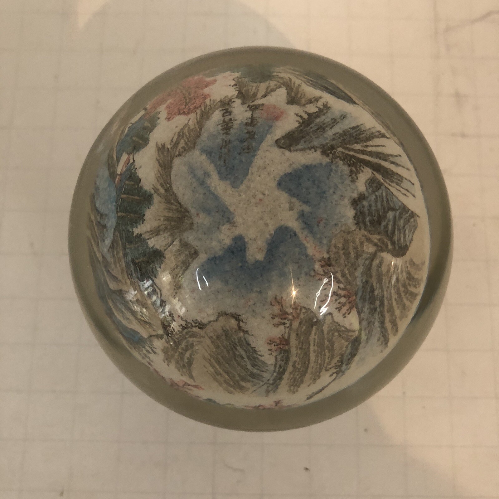 Vintage Chinese Reverse Painted Glass Ball Sphere paper weight Asian scene