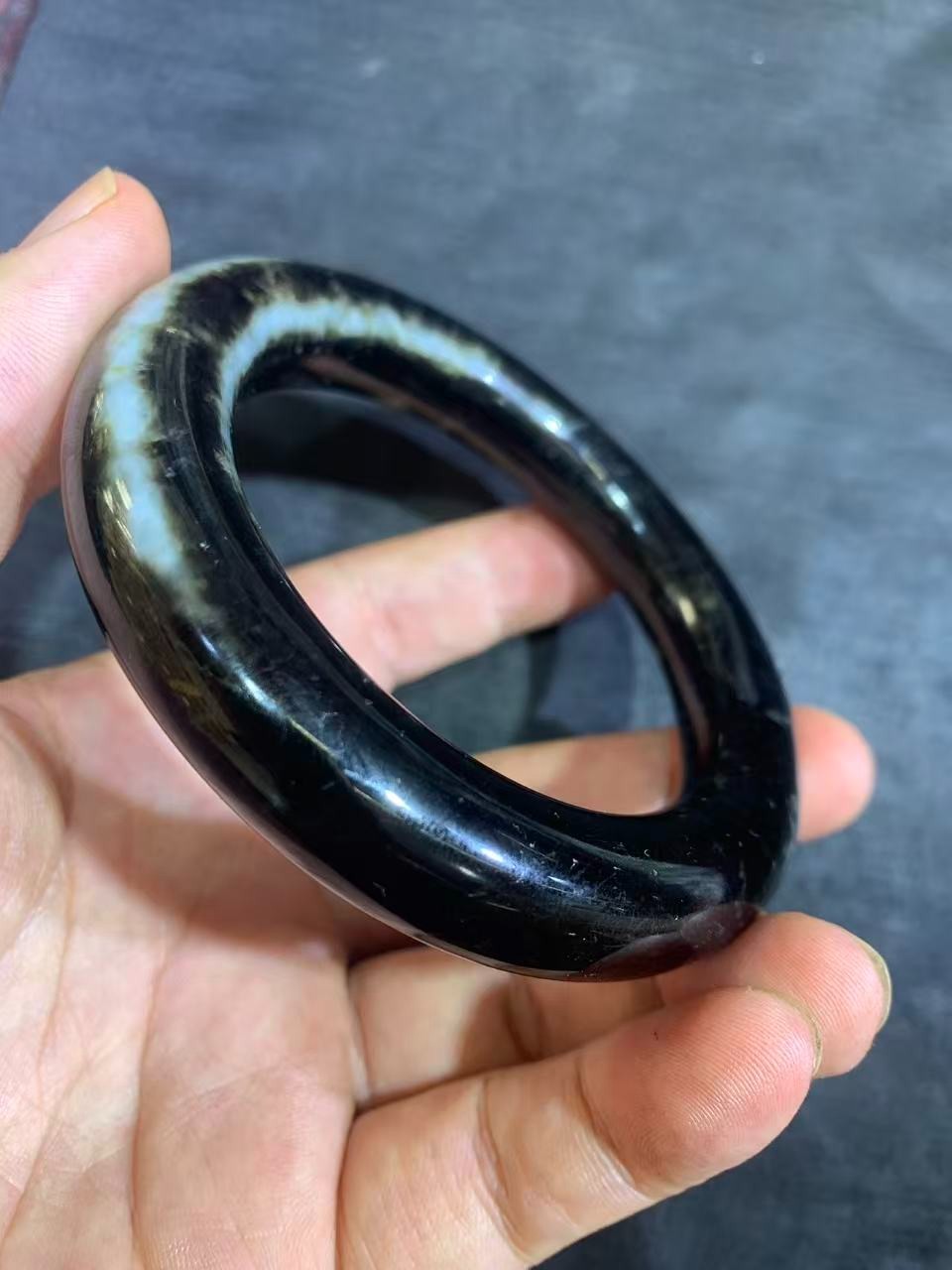 Chinese Natural HeTian Black Jade Hand Made Bangle Bracelet 62mm(inner)