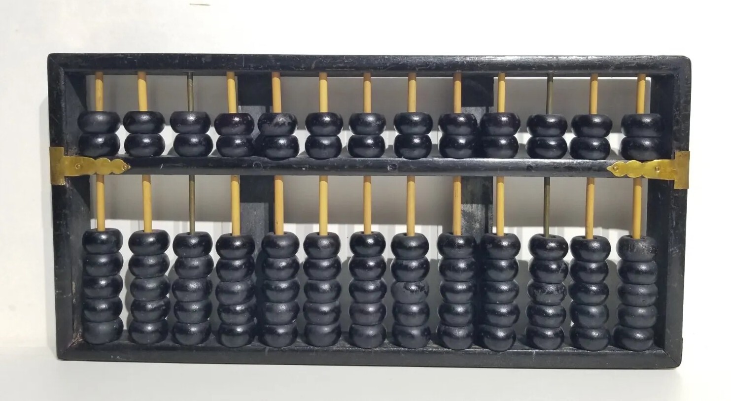Vintage Mid Century Lotus Flower Wood & Brass Abacus People’s Republic Of China