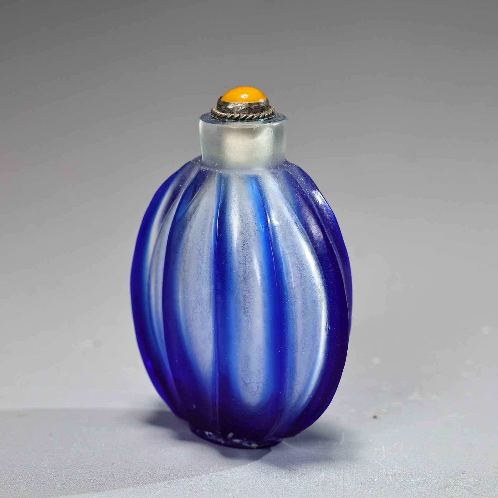 Chinese Lobed Cobalt Blue Glass Snuff Bottle