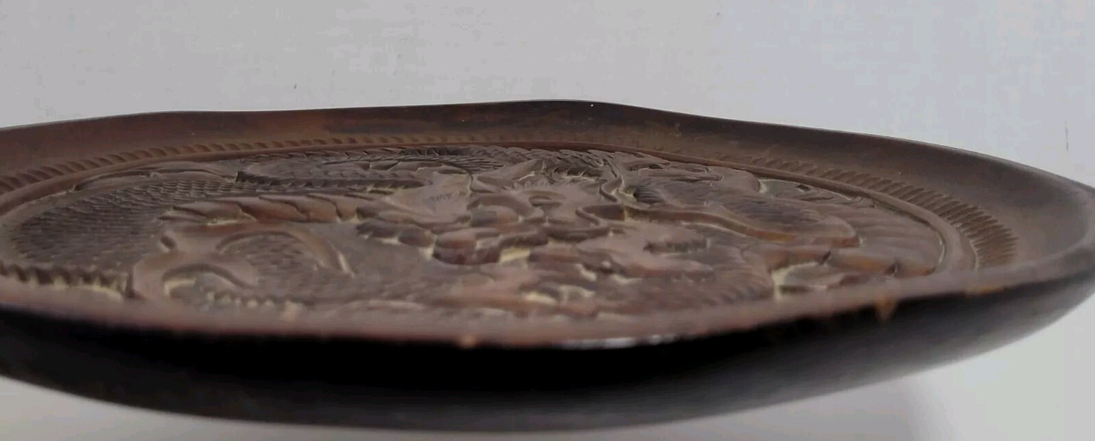 Vintage Carved Wooden Dragon Plaque Plate Chinese Decor Asian Oriental