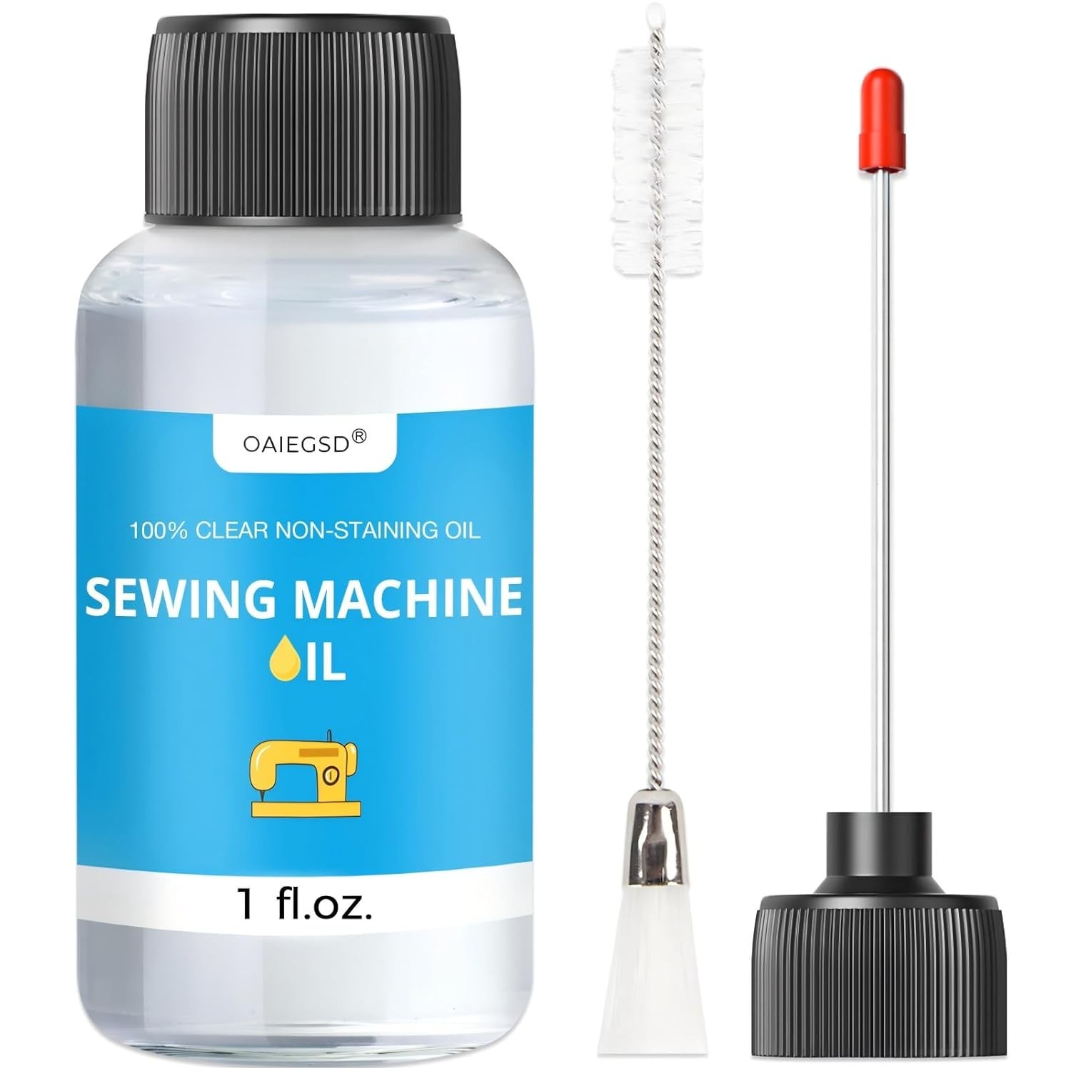 Fine Light Sewing Machine Oil Kit with Needle Tip Applicator and Dual Brush, 1oz