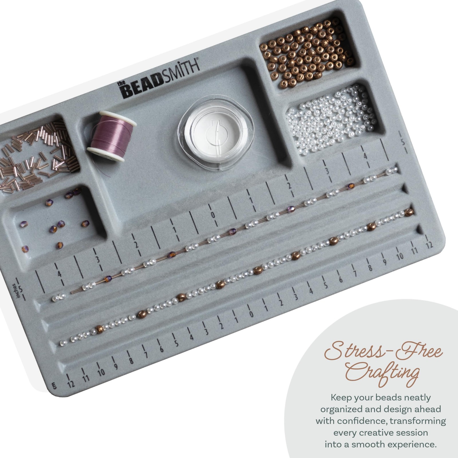 The Beadsmith Mini Bead Board – Grey Flocked, 4 Straight Channels, 5 Recessed…