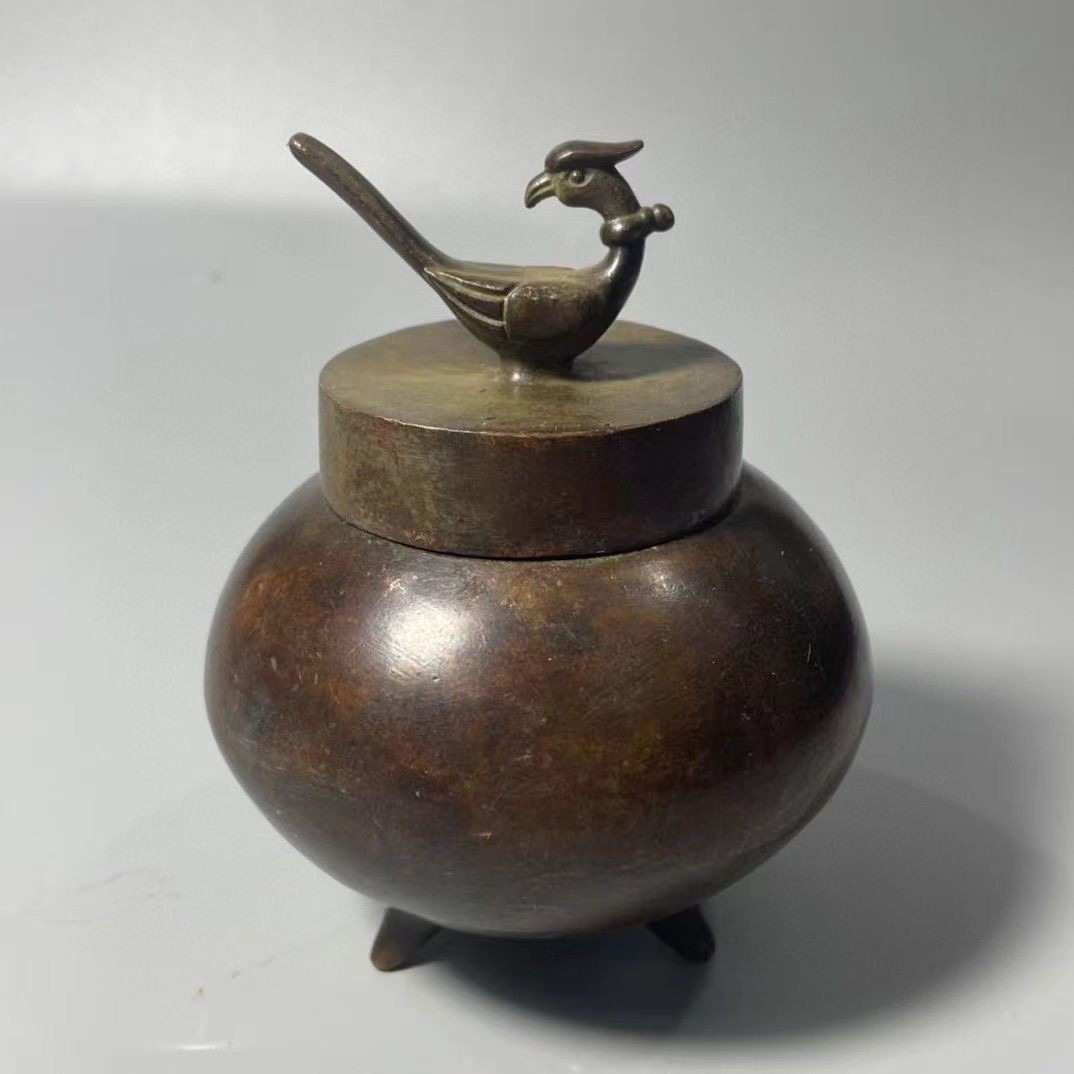 Antique Bird Lid Incense Burner Apple Shaped Metal Censer Home Decor Craft