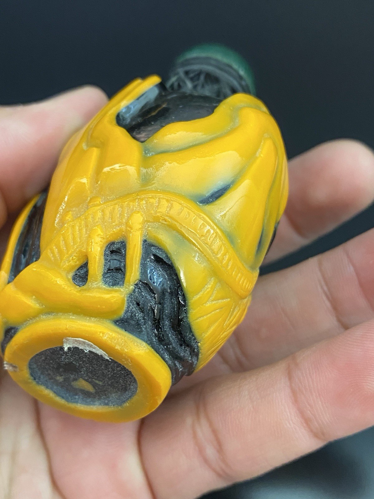 Antique Chinese Black Peking Glass Orange Overlay Snuff Bottle Jade Top