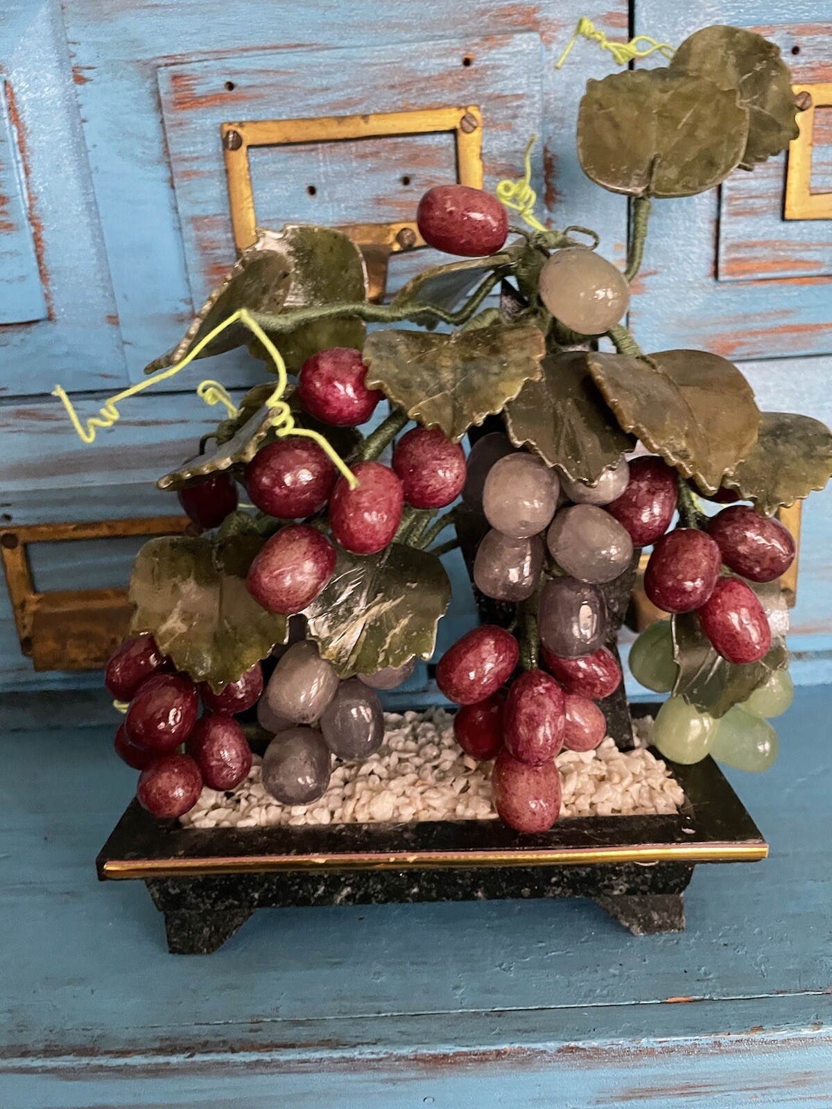 VTG Grape Bonsai Tree Vine Jade Marble Stone Sculpture China Oriental Asia Heavy