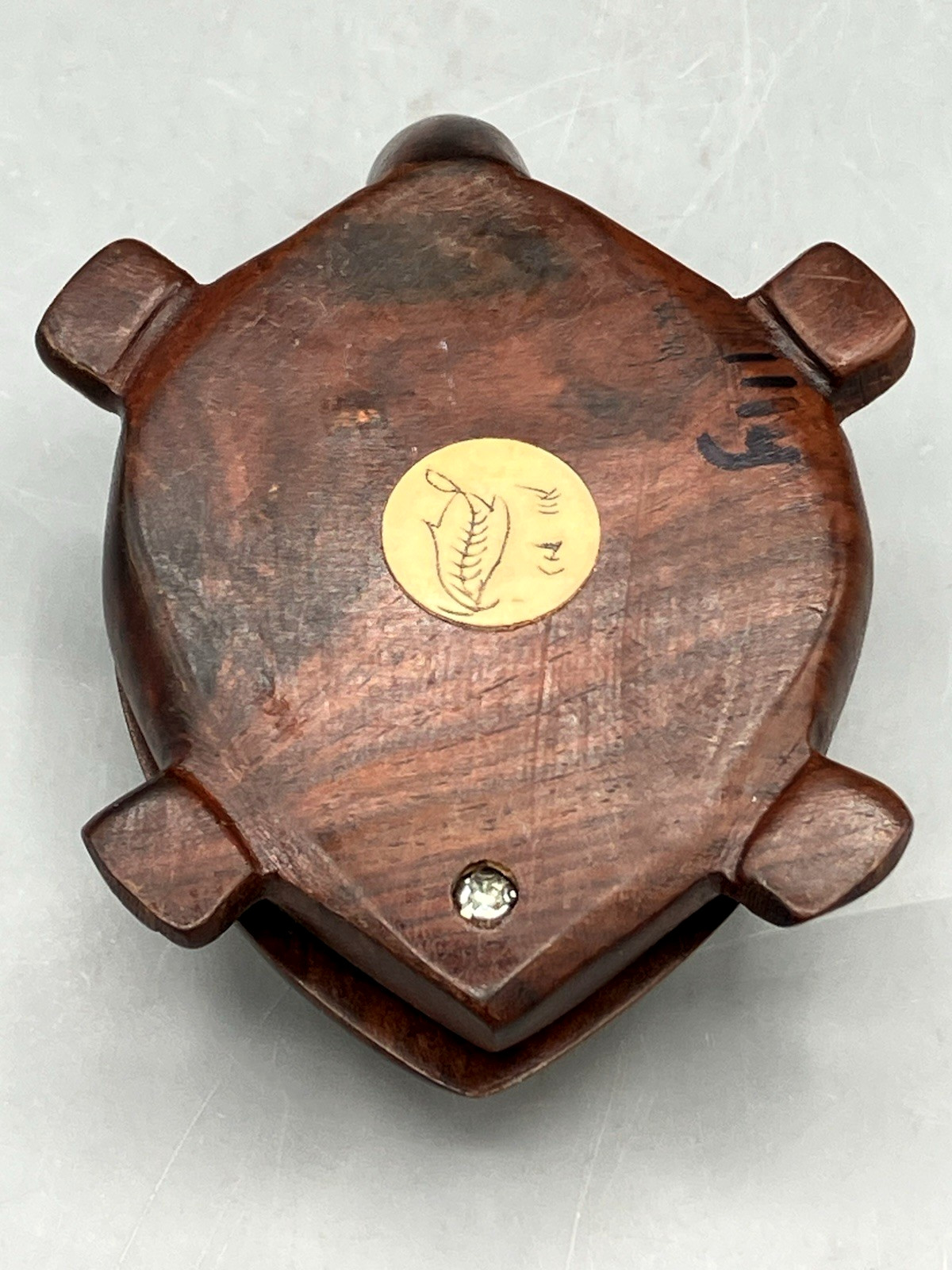 Vintage Chinese Carved Wooden Turtle Compass Case Zodiac Signs Inlay