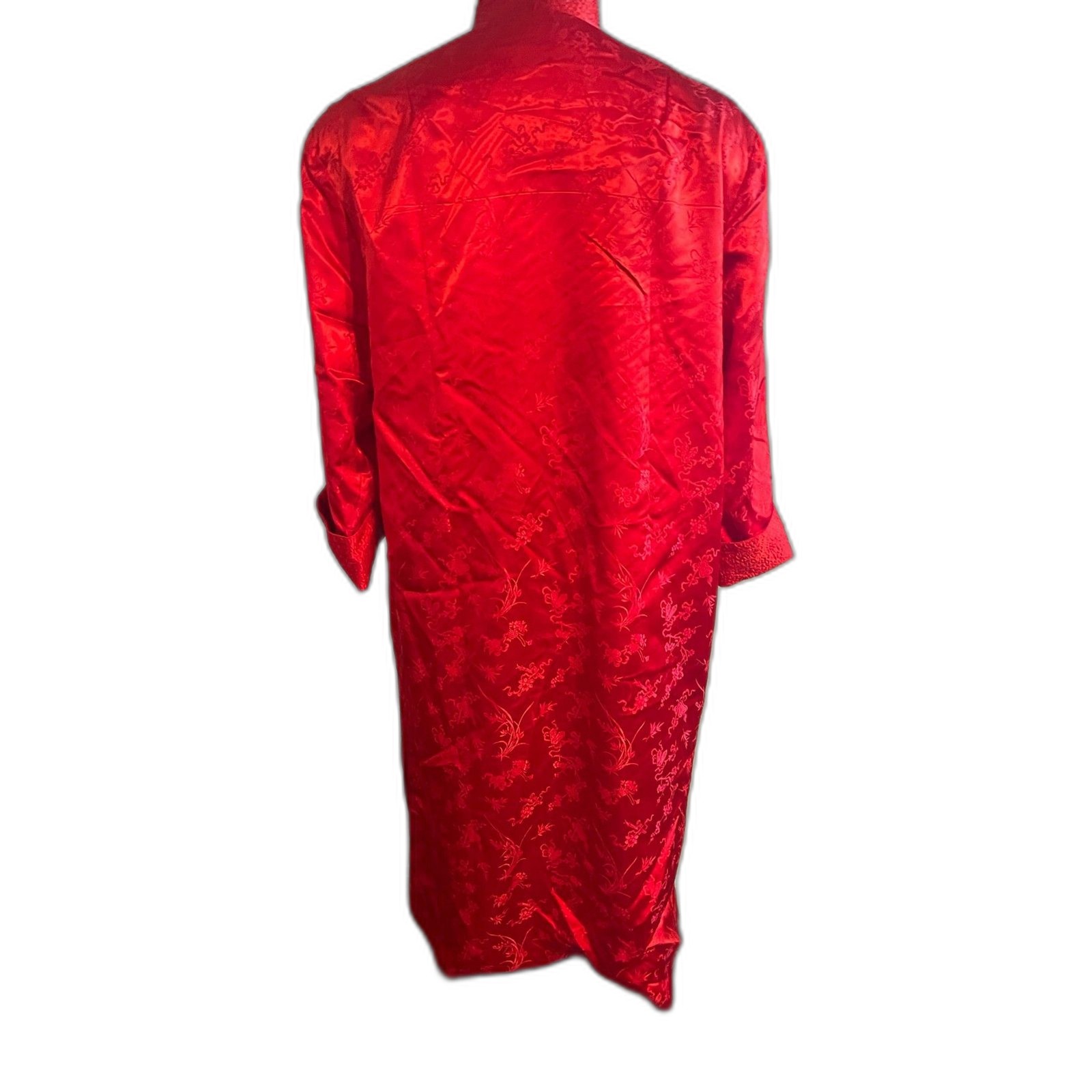 VINTAGE Red SILKY Brocade CHINOISERIE Robe PEONY BRAND Shanghai House Dress 42