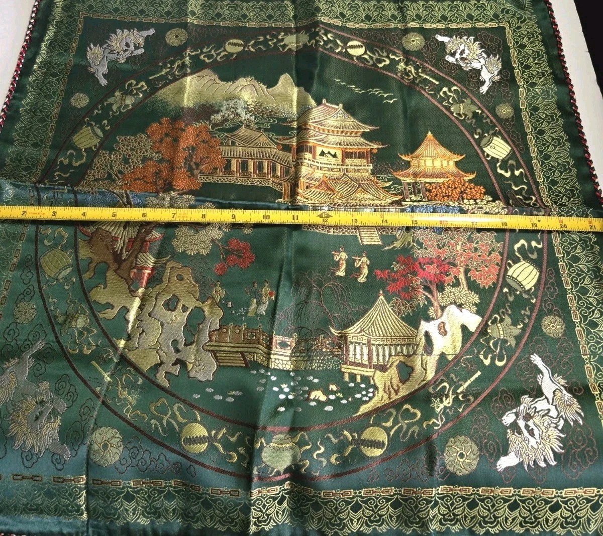 SET OF 2 Vintage Chinese Silk Brocade Pillow Covers – Vert GREEN Landscape 21″