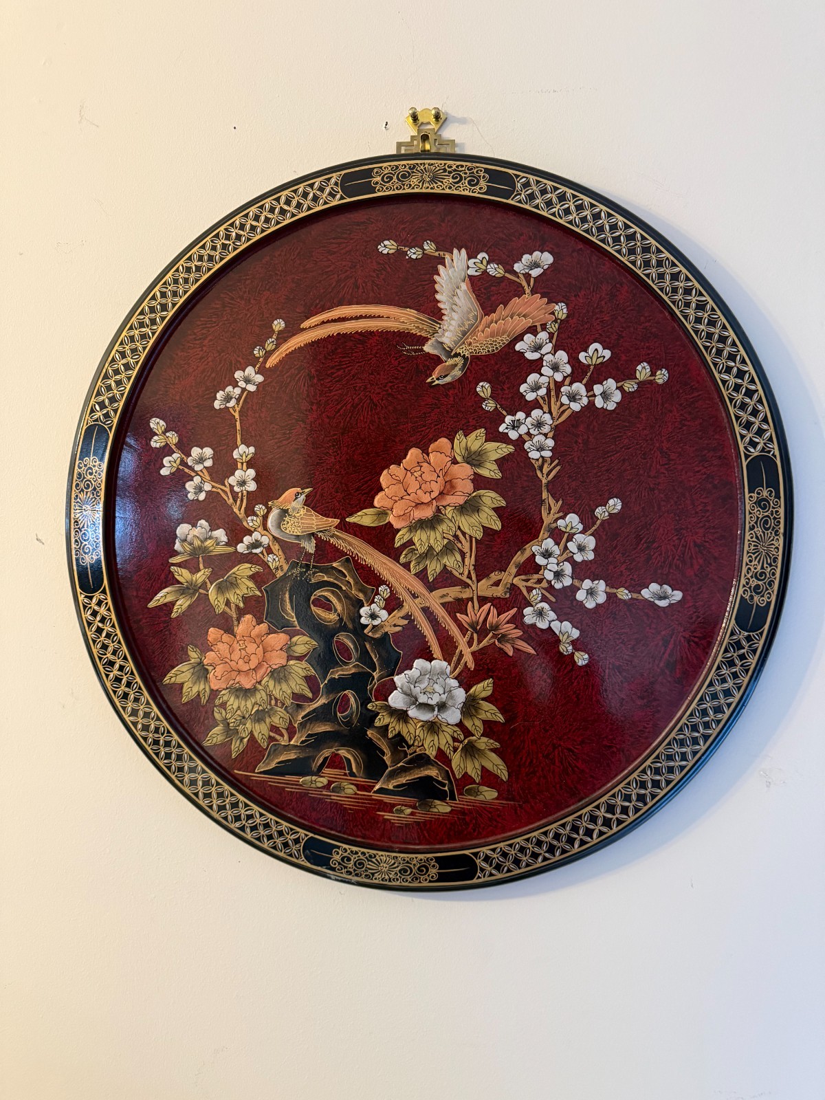 Elegant Vintage/Antique Chinese Inlaid Mother of Pearl Lacquer Wood wall plaque
