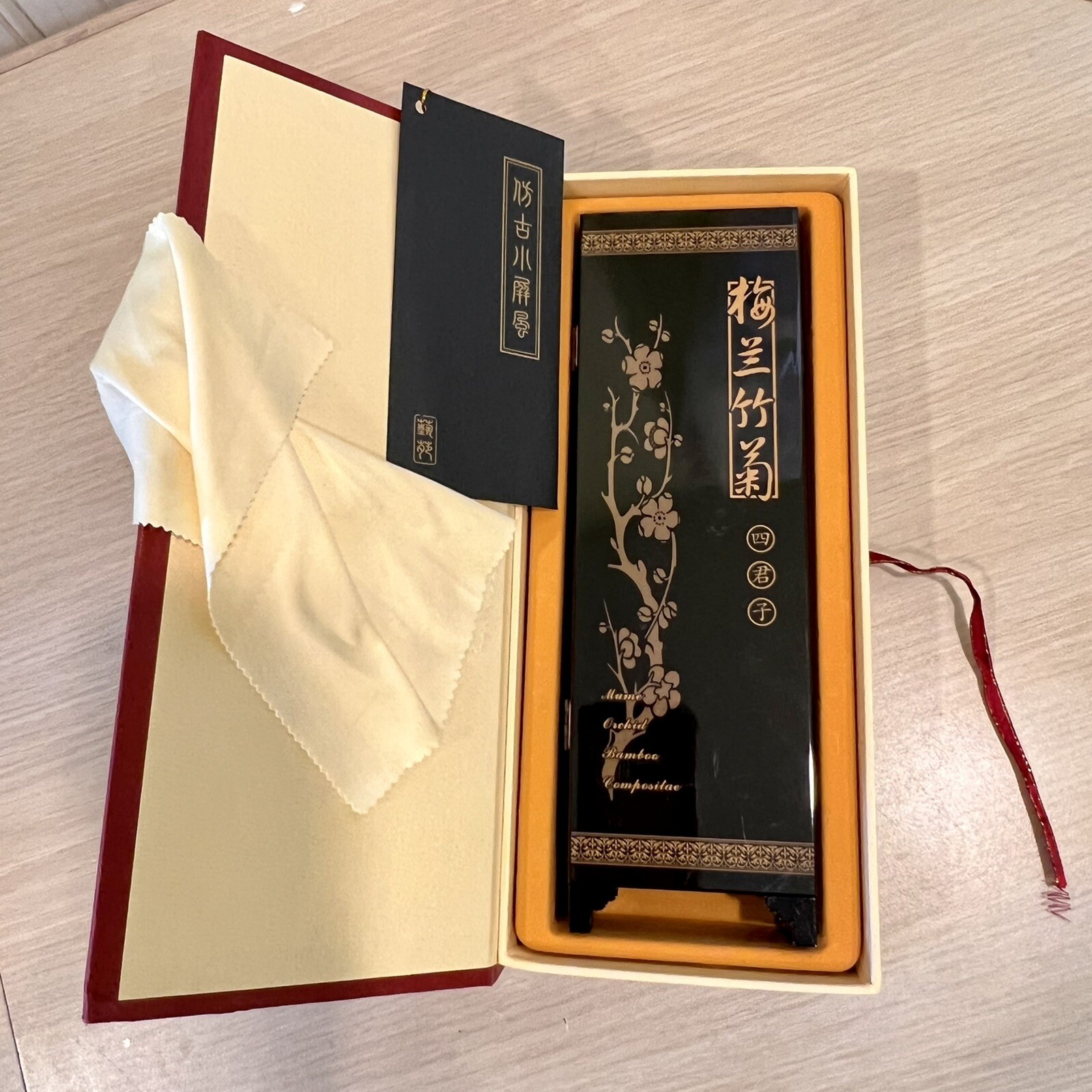 MINI ASIAN ORIENTAL 6 PANEL 9.5”TABLETOP ROOM DIVIDER LACQUERED Gift Boxed