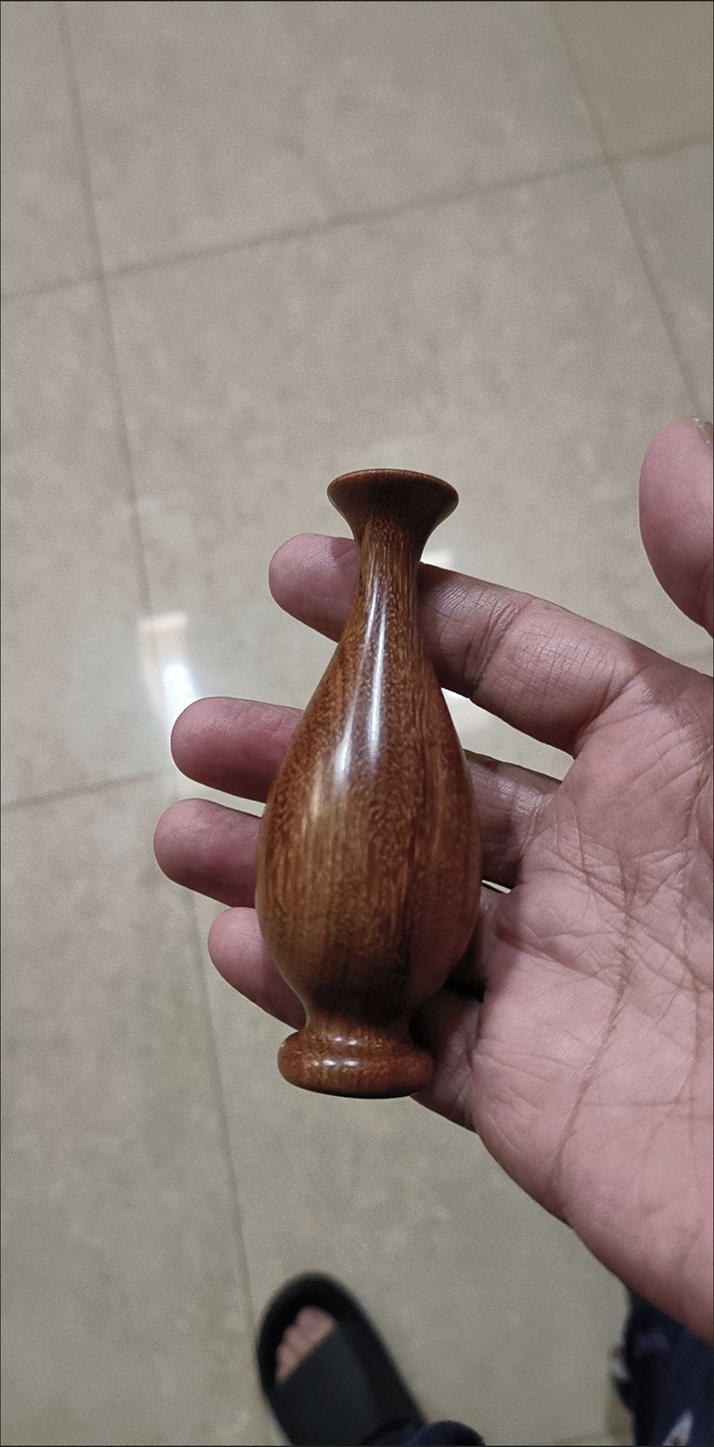 Golden Sandalwood Carved Mini Vase Chinese Style Solid Wood Luxury Decor