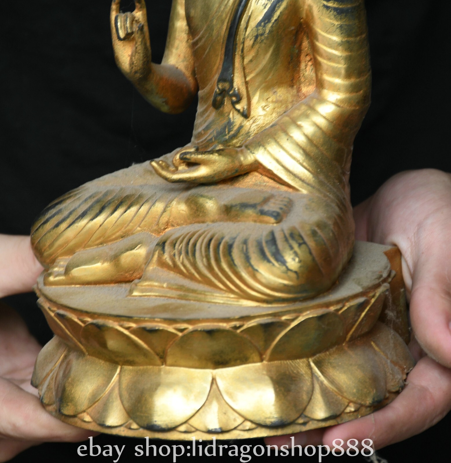 8.4″ Old Chinese Copper Gilt Buddhism Shakyamuni Amitabha Buddha Statue