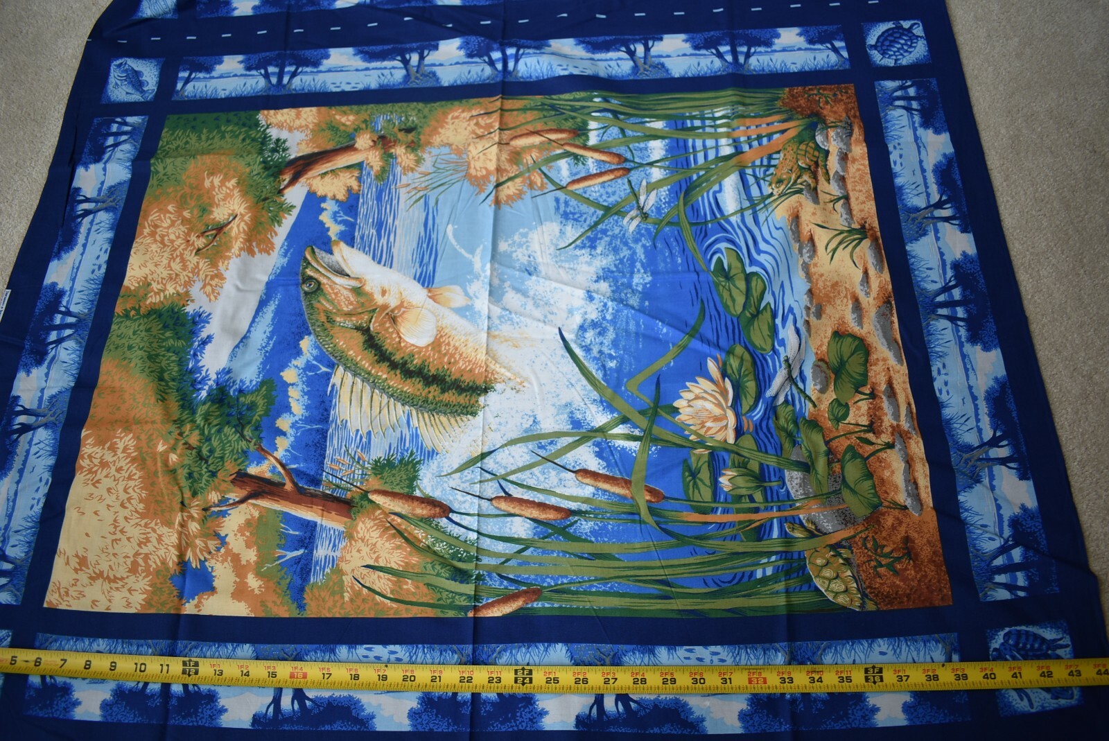 35″ x 45″, Vintage, Blue Tan Green Orange Fishing Tournament Panel,Springs,P1039