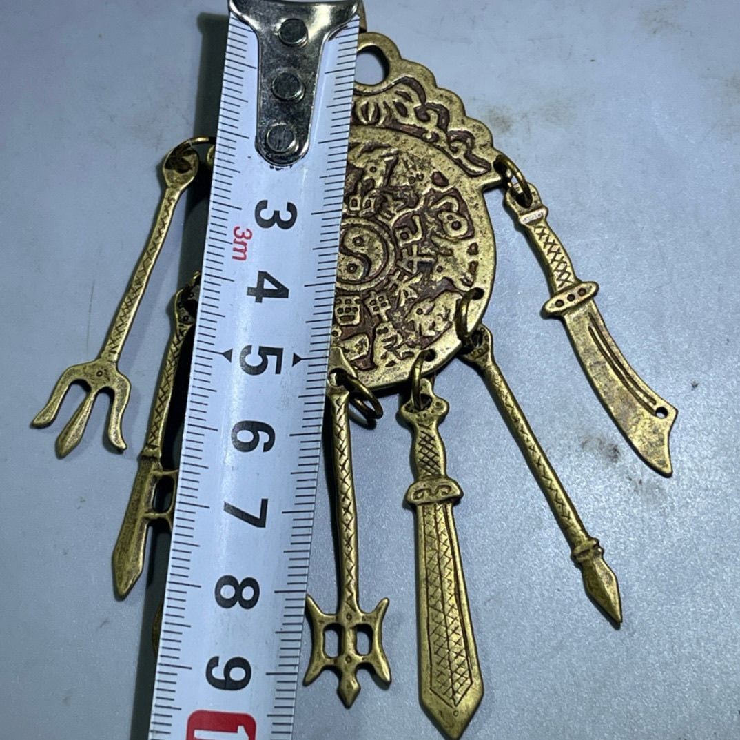 Vintage Pure Copper 12 Zodiac Bagua Weapons Feng Shui Protection Amulet