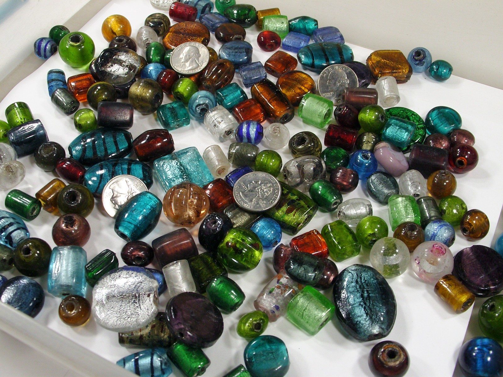 2 Pounds Assorted Shapes and Sizes India Foil Glass Beads Wholesale (ARK-2) ⭐