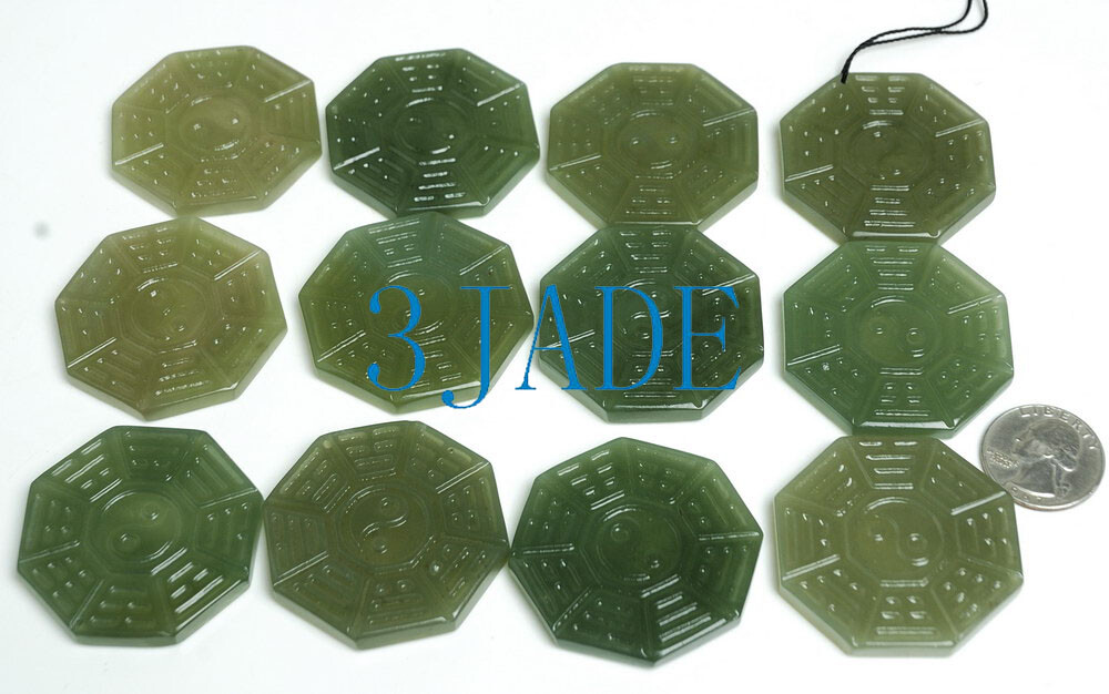 Natural Hetian Nephrite Jade Tai-chi Bagua Diagram Amulet Pendant / Necklace