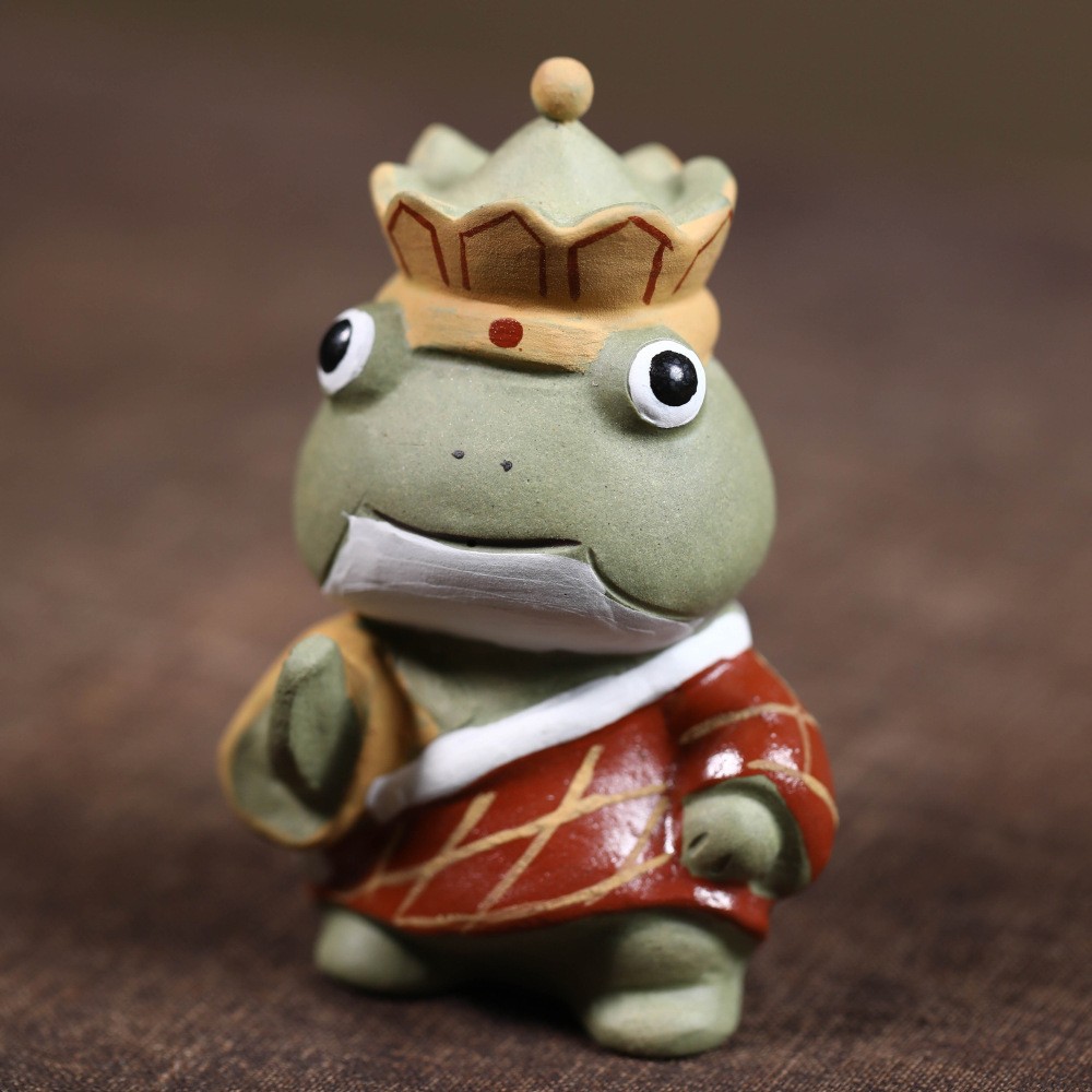 3″ China Yixing Zisha Handmade Squat Tang Monk Cartoon Frog Dharma Mudra Tea Pet