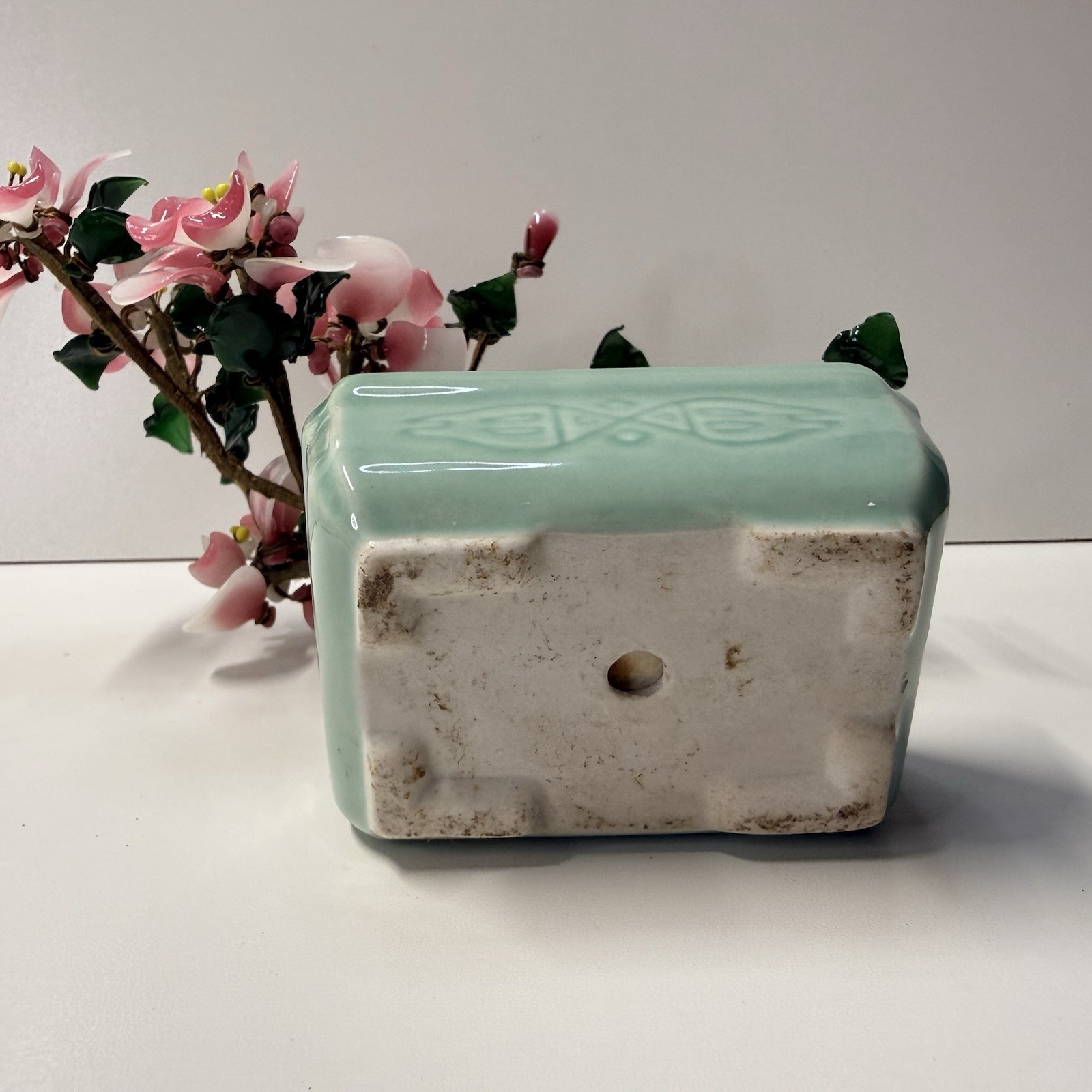 Vintage 1980’s Glass Jade Cherry Blossom Bonsai Tree