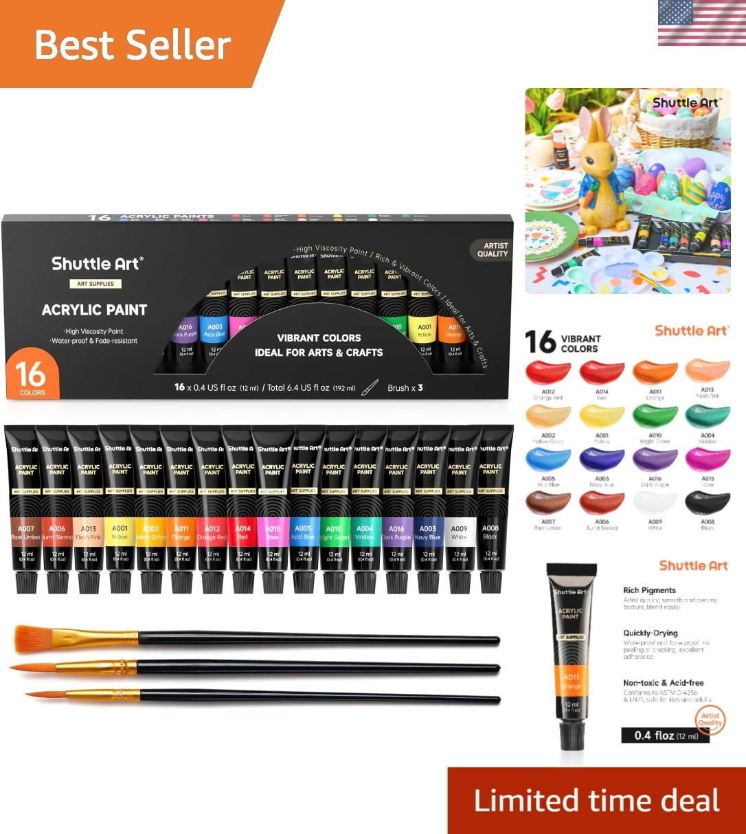 Vivid Acrylic Paints Set with 16 Brilliant Colors – Perfect for Every Artist