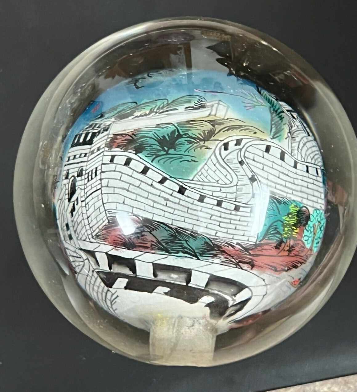 Chinese Handpainted Reverse Glass Painted Sphere Orb Globe Signed 3 1/2″Diameter