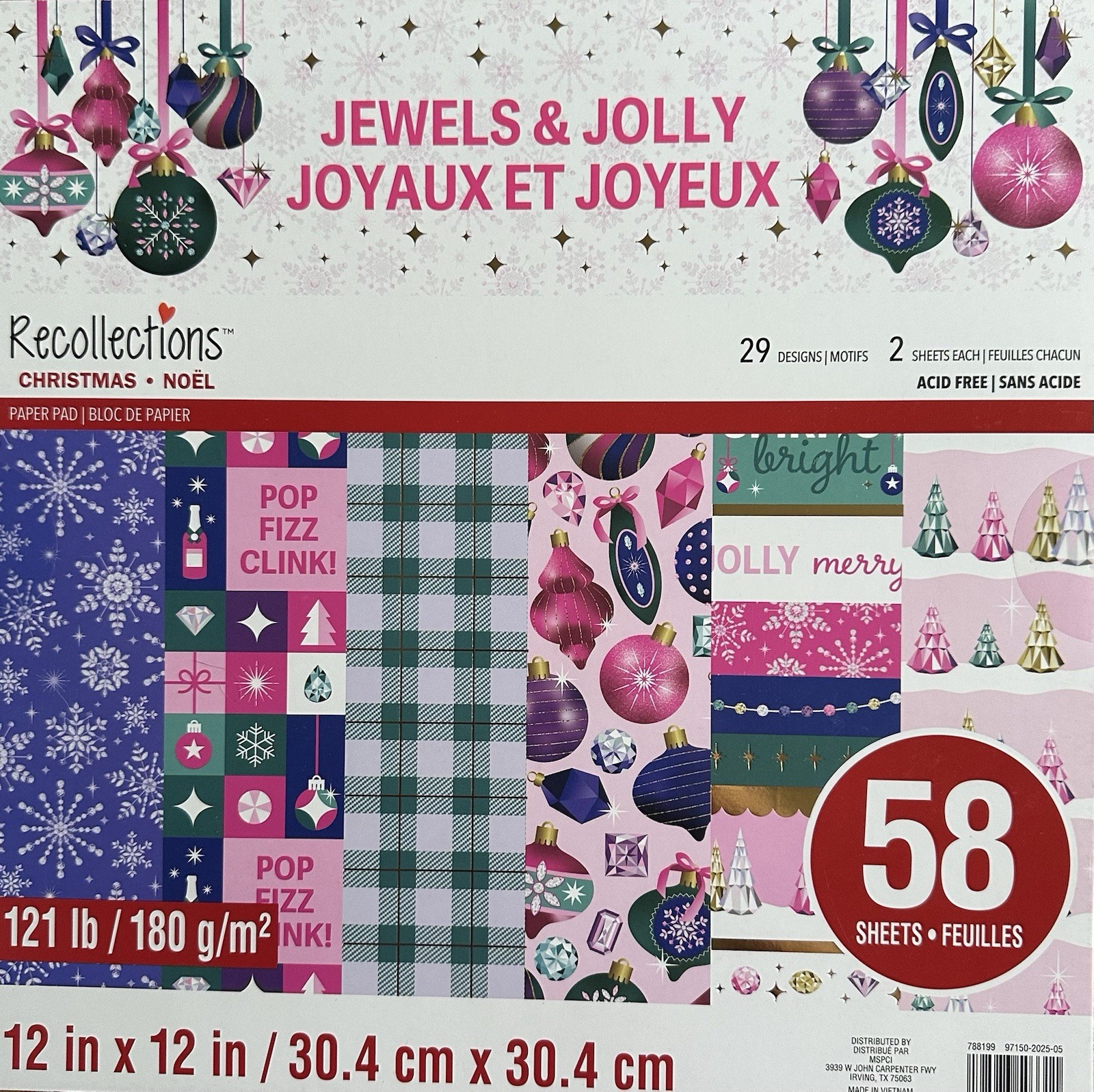 ~JEWELS & JOLLY~ SCRAPBOOK CARDSTOCK PAPER PAD 58 LOT~RECOLLECTIONS~GOLD FOIL