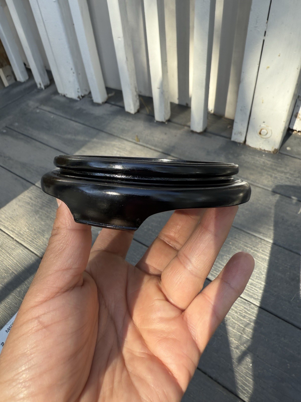Vintage Black Wooden Asian Vase Display Stand Pedestal Base Round 4” Japan