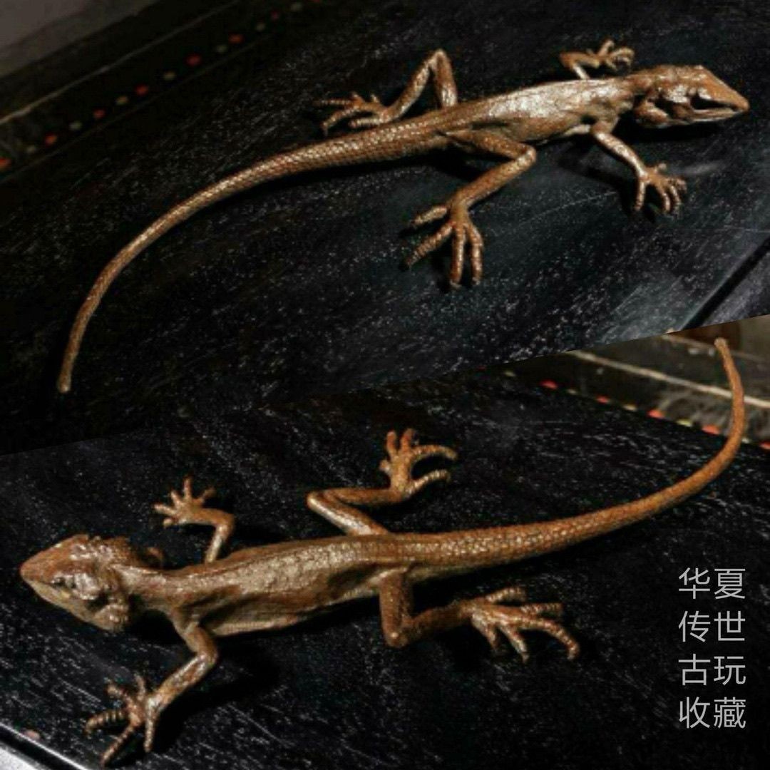 Vintage Alloy Copper Gecko Ornament 6.3in 75g Chinese Antique Craft Decor