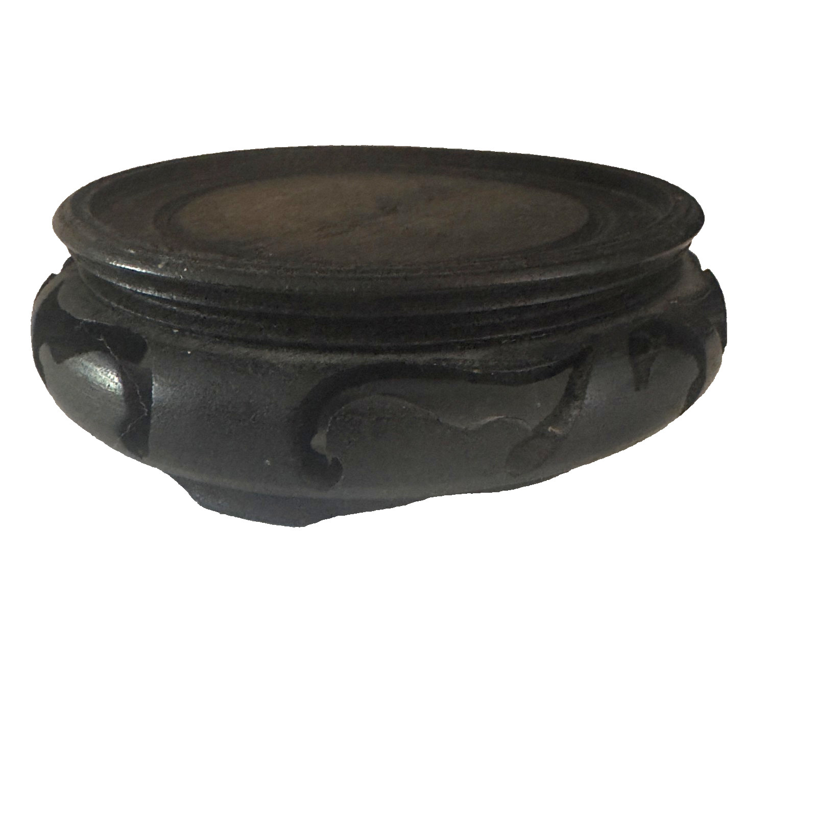 Vintage Chinese Carved Footed Black Hard Wood Display Stand Solid 4″ Hong Kong