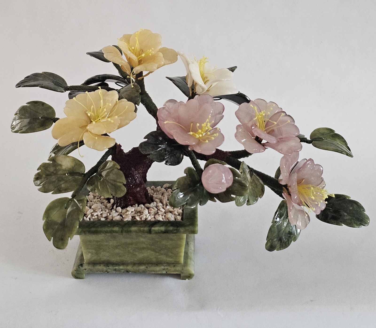 Vintage Chinese Jade Agate Floral Flower Tree Bonsai Sculpture 14″x9″x7″