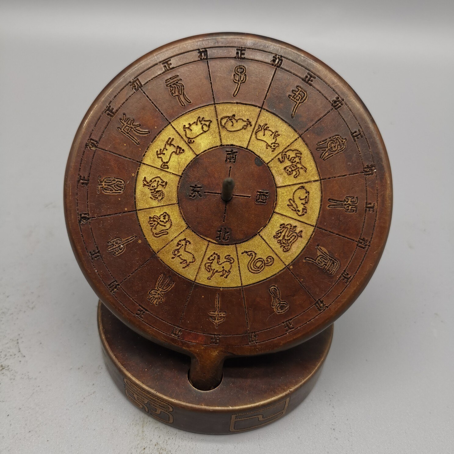 Pure Copper Sundial Compass Ornaments Red Bronze Ornaments of The Chinese Zodiac