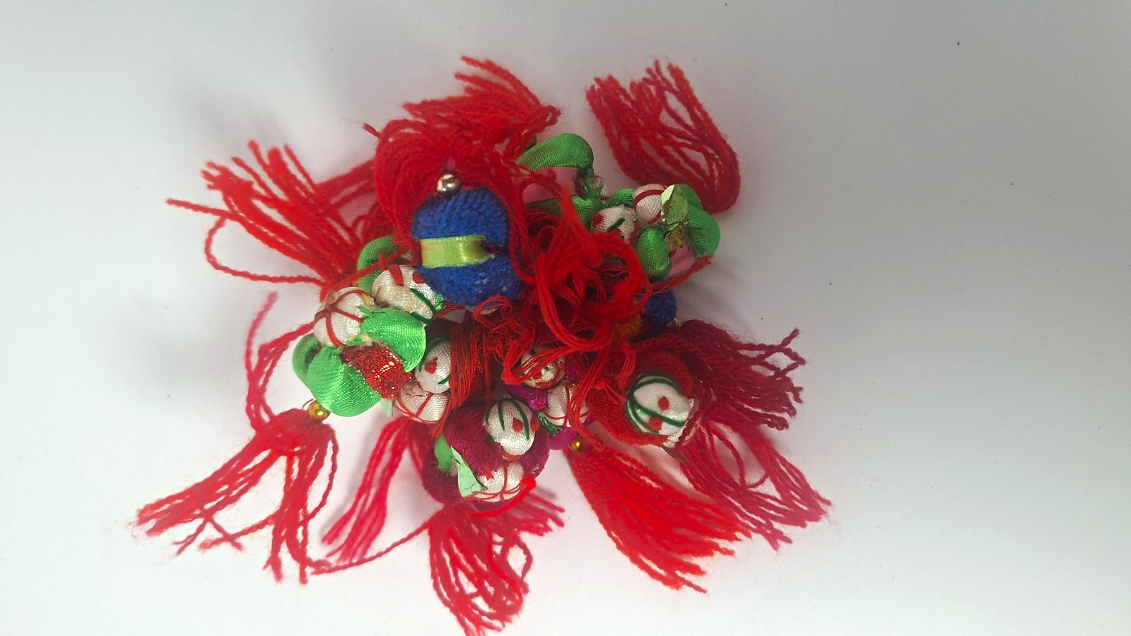 Chinese Multicolor Fabric Ball Tassel Hanging Ornament w/ Small Decorative Balls