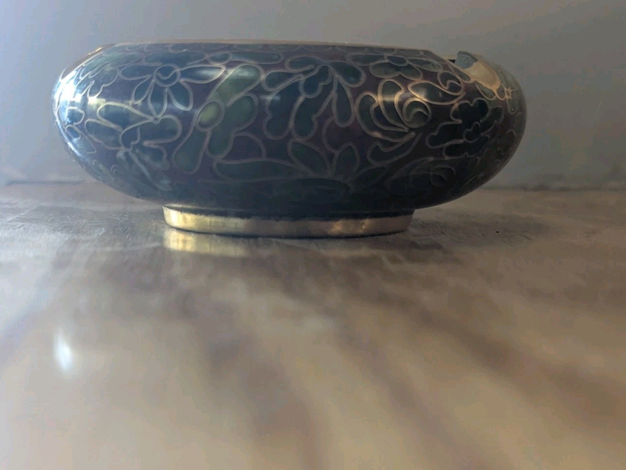Vintage Chinese Ashtray 5″ Enamel Blue Cloisonné Gold