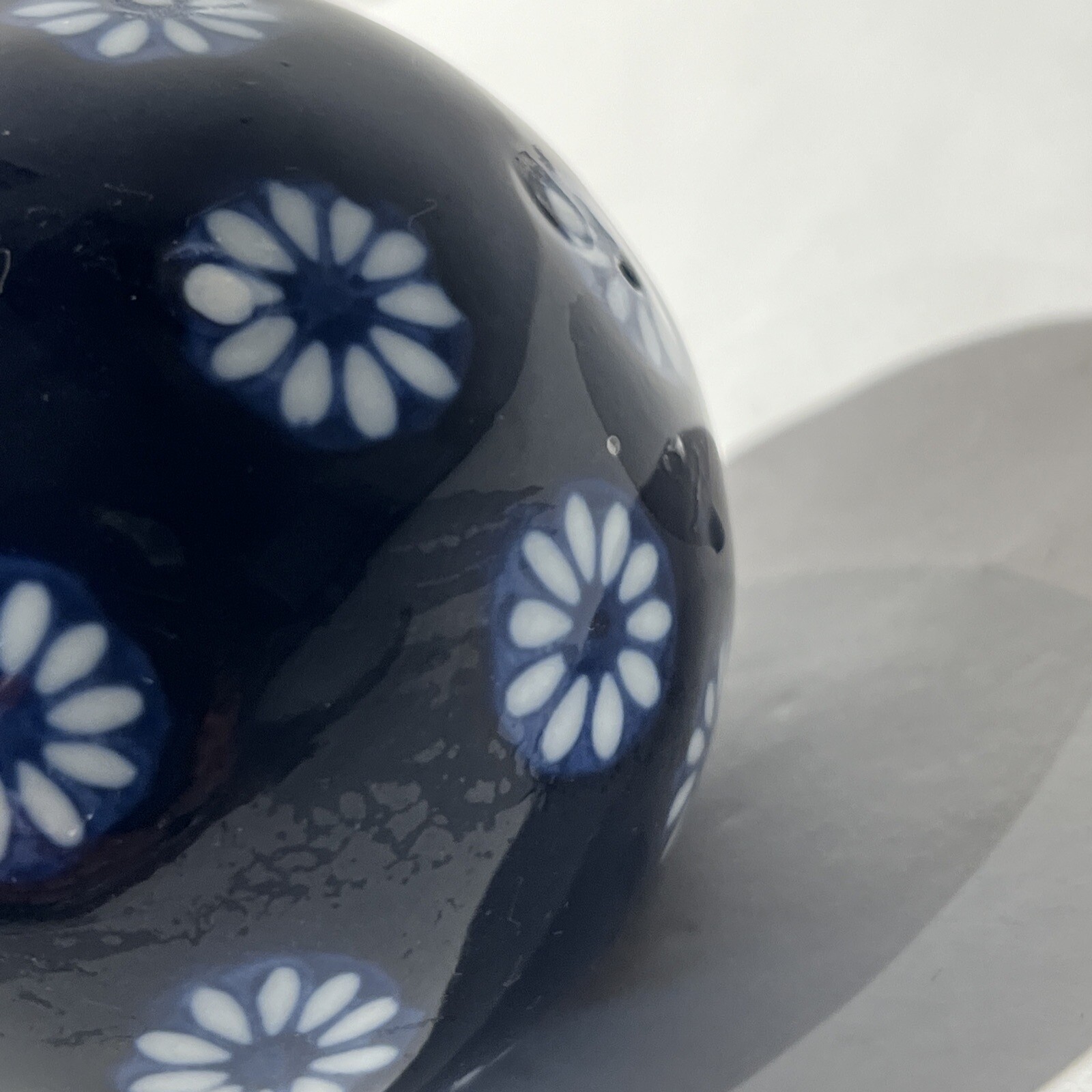 Vintage 1980s Chinese Ceramic Blue and White Sphere Ball Ornament 3” Floral Nice