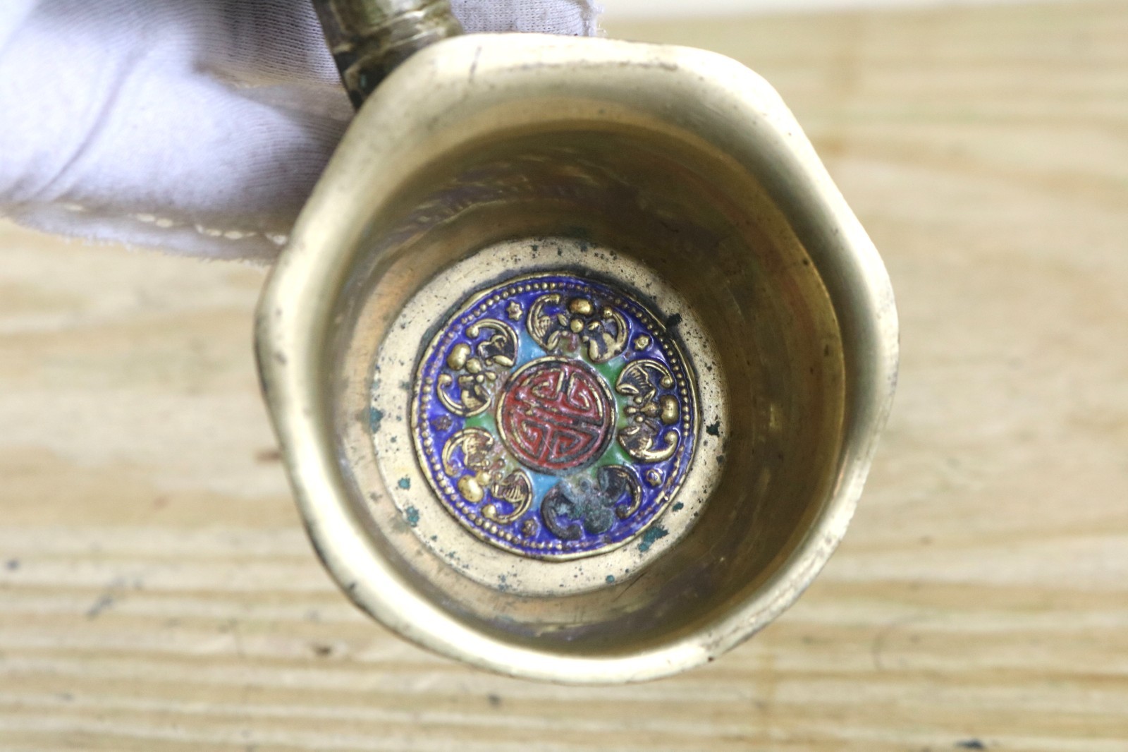 Vintage Chinese Brass Silk Iron Floral Champleve Enamel Cloisonne Antique 1900s