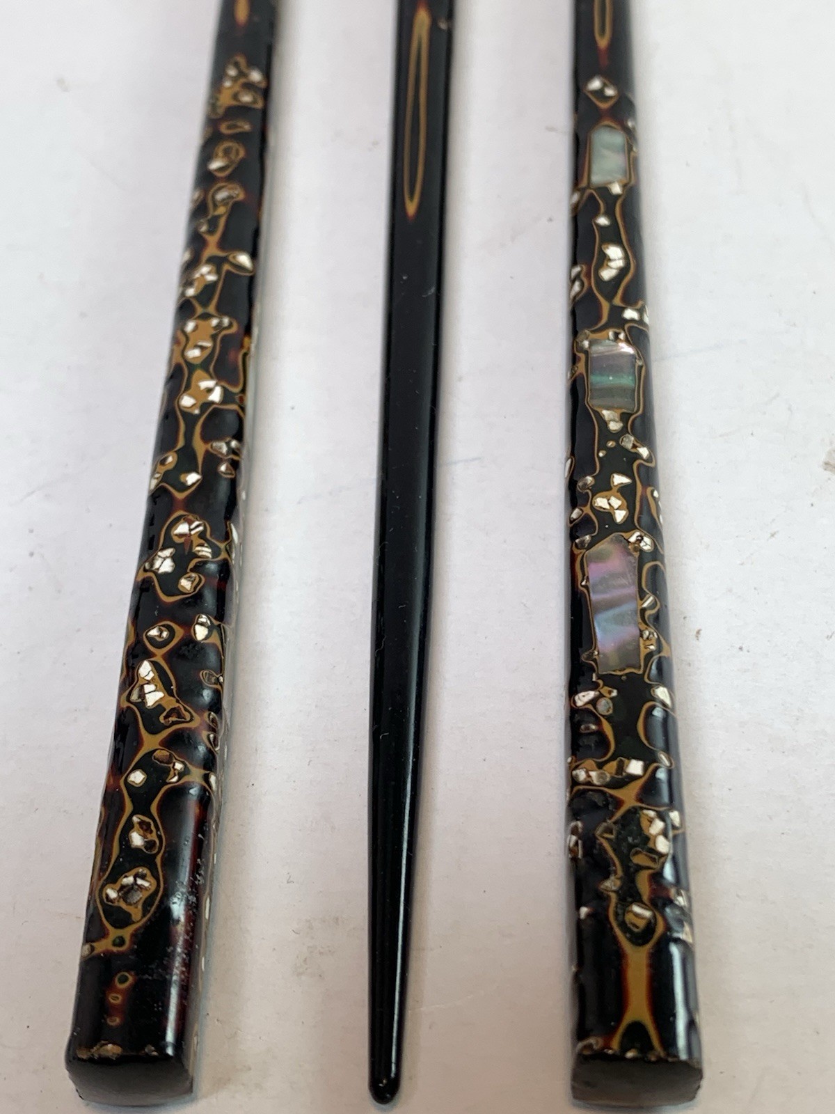Vintage Japanese Wakasa Laquer Chopsticks Set Plus 1 Mother Of Pearl Inlay